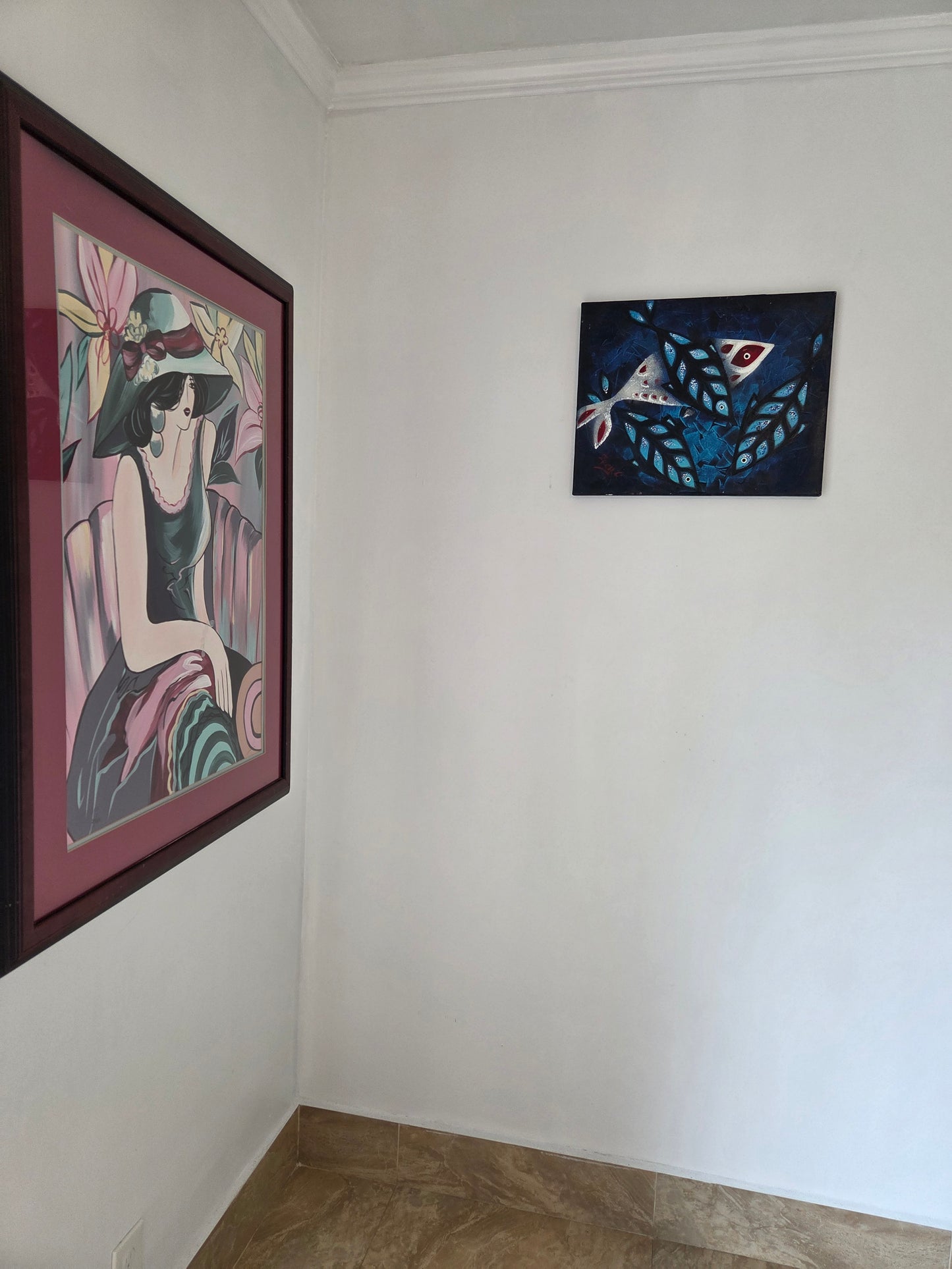 Original Abstract Koi Fish Painting - Modern Blue Marine Ocean Contemporary Art