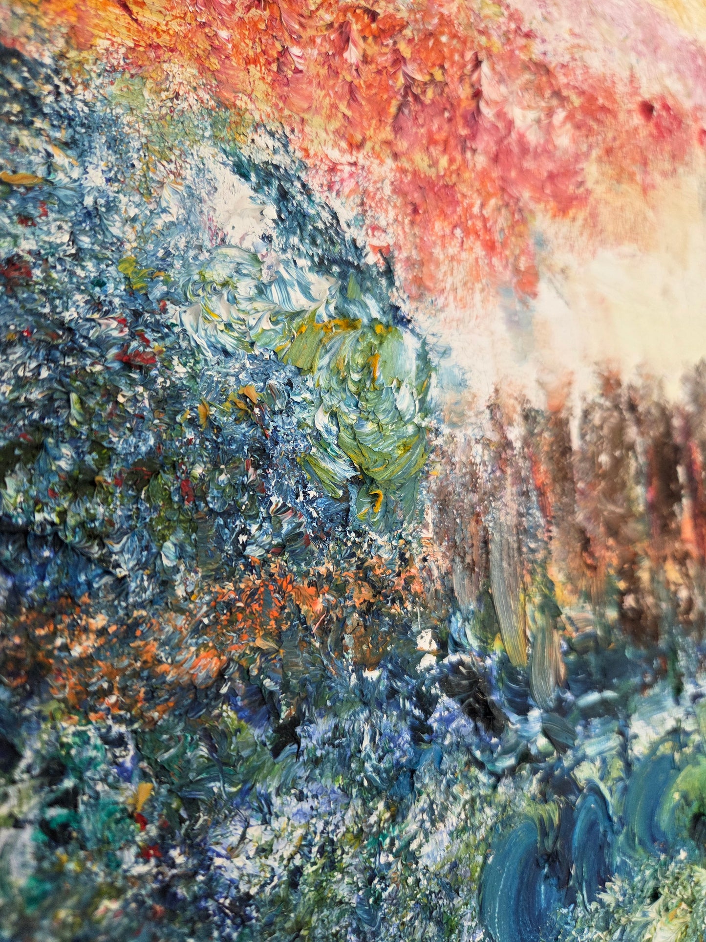 Original Abstract Landscape Oil Painting - Textured Sunset Wall Art - Vibrant Pink and Blue Impressionist Decor - Framed Impasto Nature Art