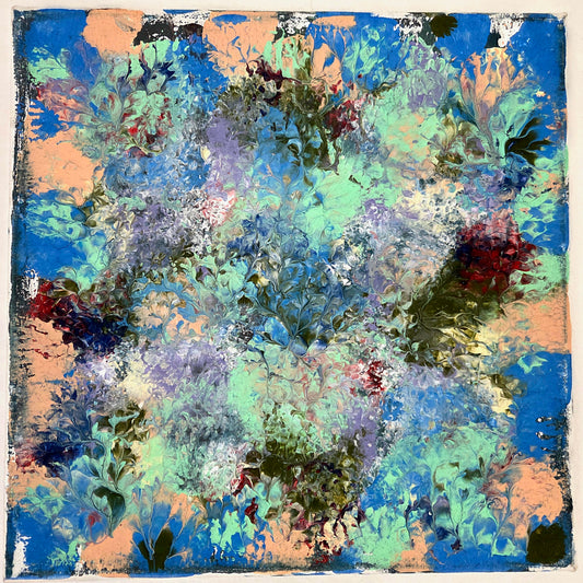 Original Abstract Floral Painting Blue Green Botanical Acrylic Contemporary Art