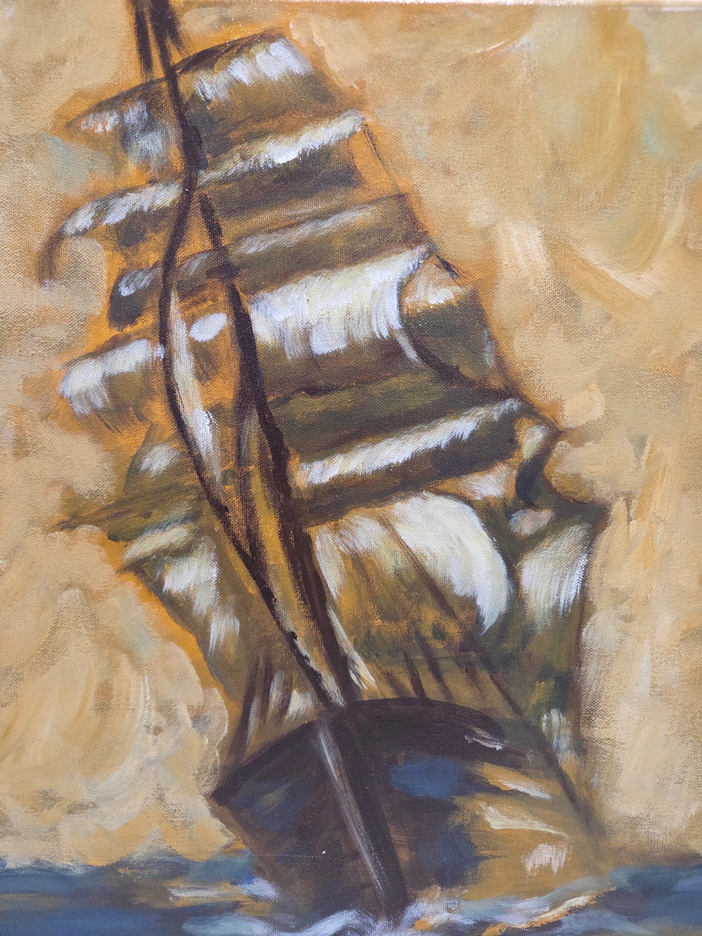 Sailing Ship Original Painting On Canvas Signed Nautical Seascape Ocean Wall Art