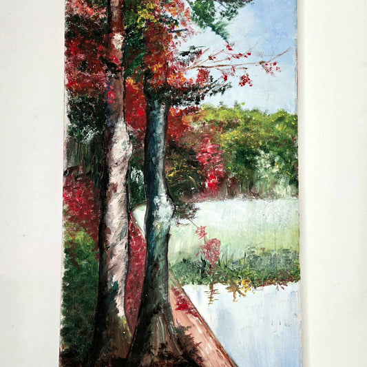 Original Autumn Trees Landscape Painting Fall Lake Nature Scene Canvas Wall Art