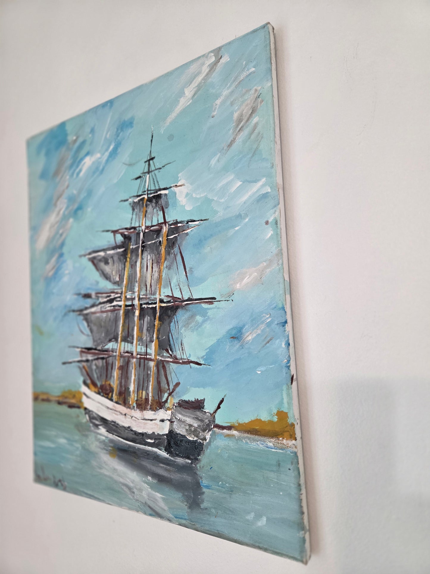 Original Sailing Ship Painting Nautical Seascape Tall Ship Ocean Canvas Wall Art