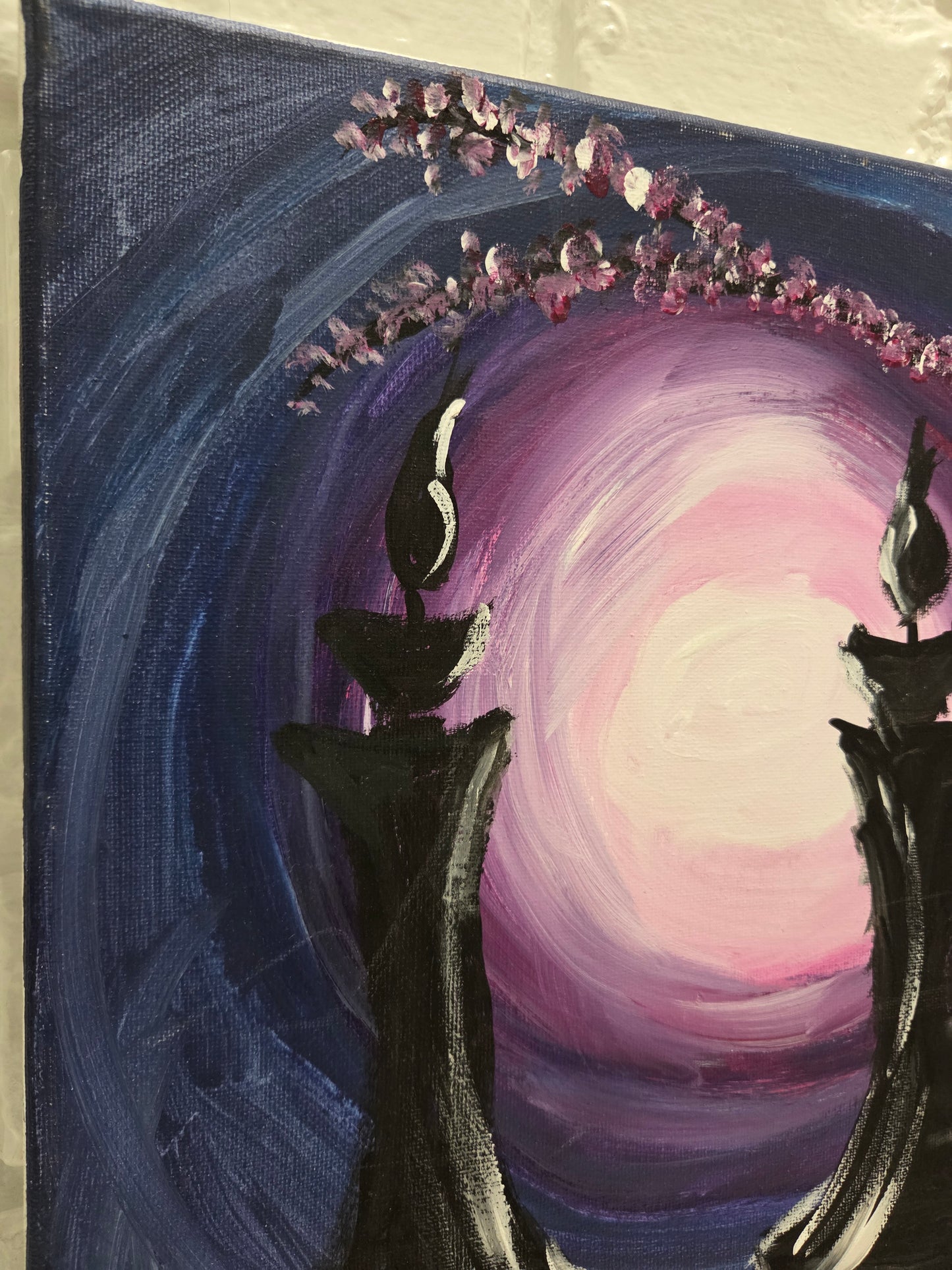 Original Acrylic Painting On Canvas Signed SB Artwork Chess Pawn Candle Moon Art
