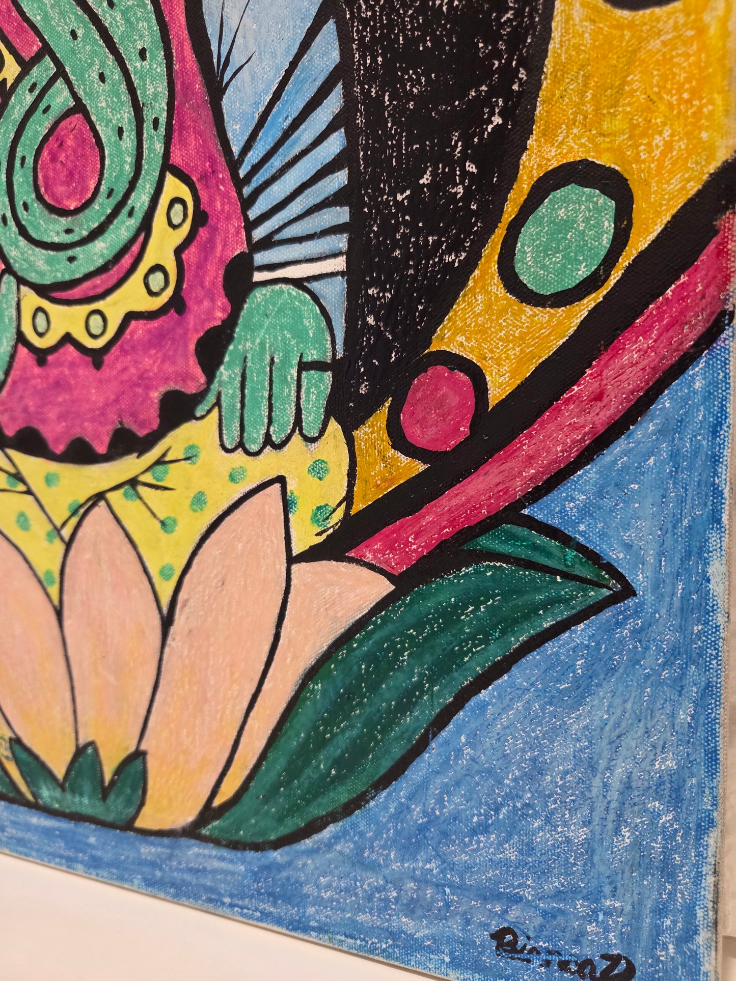 Hindu Ganesha Original Painting Elephant Lotus Meditation Spiritual Wall Artwork