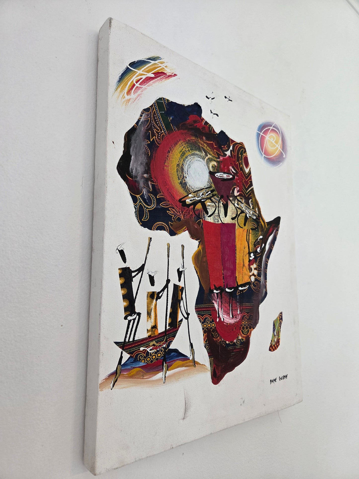 Original African Art Painting Africa Map Tribal Cultural Canvas Art Mixed Media