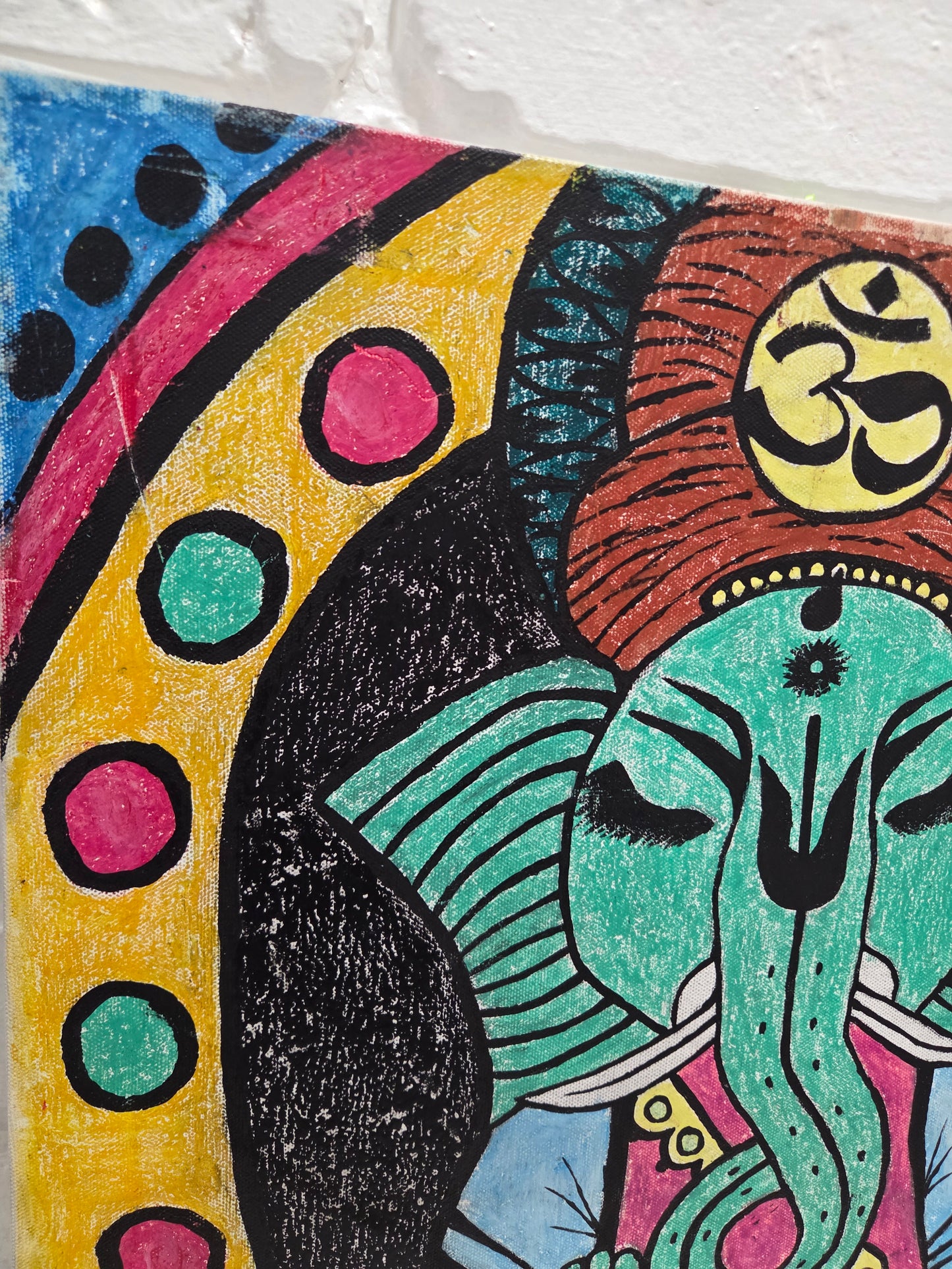 Hindu Ganesha Original Painting Elephant Lotus Meditation Spiritual Wall Artwork