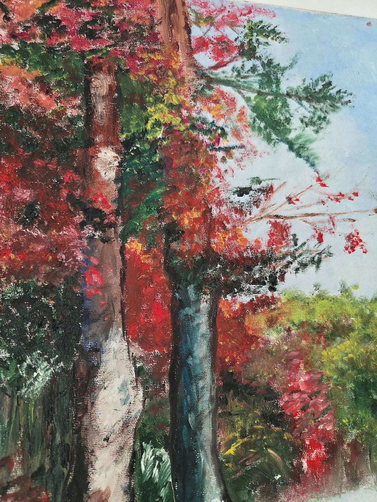 Original Autumn Trees Landscape Painting Fall Lake Nature Scene Canvas Wall Art