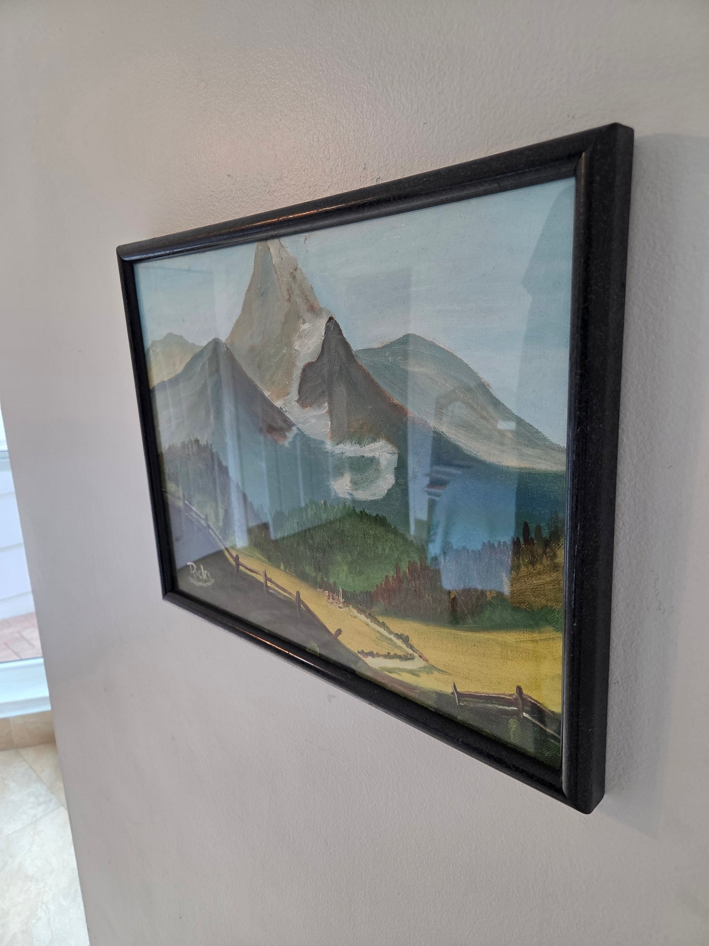 Mountain Valley Landscape Original Painting On Canvas Artwork Signed Framed Art