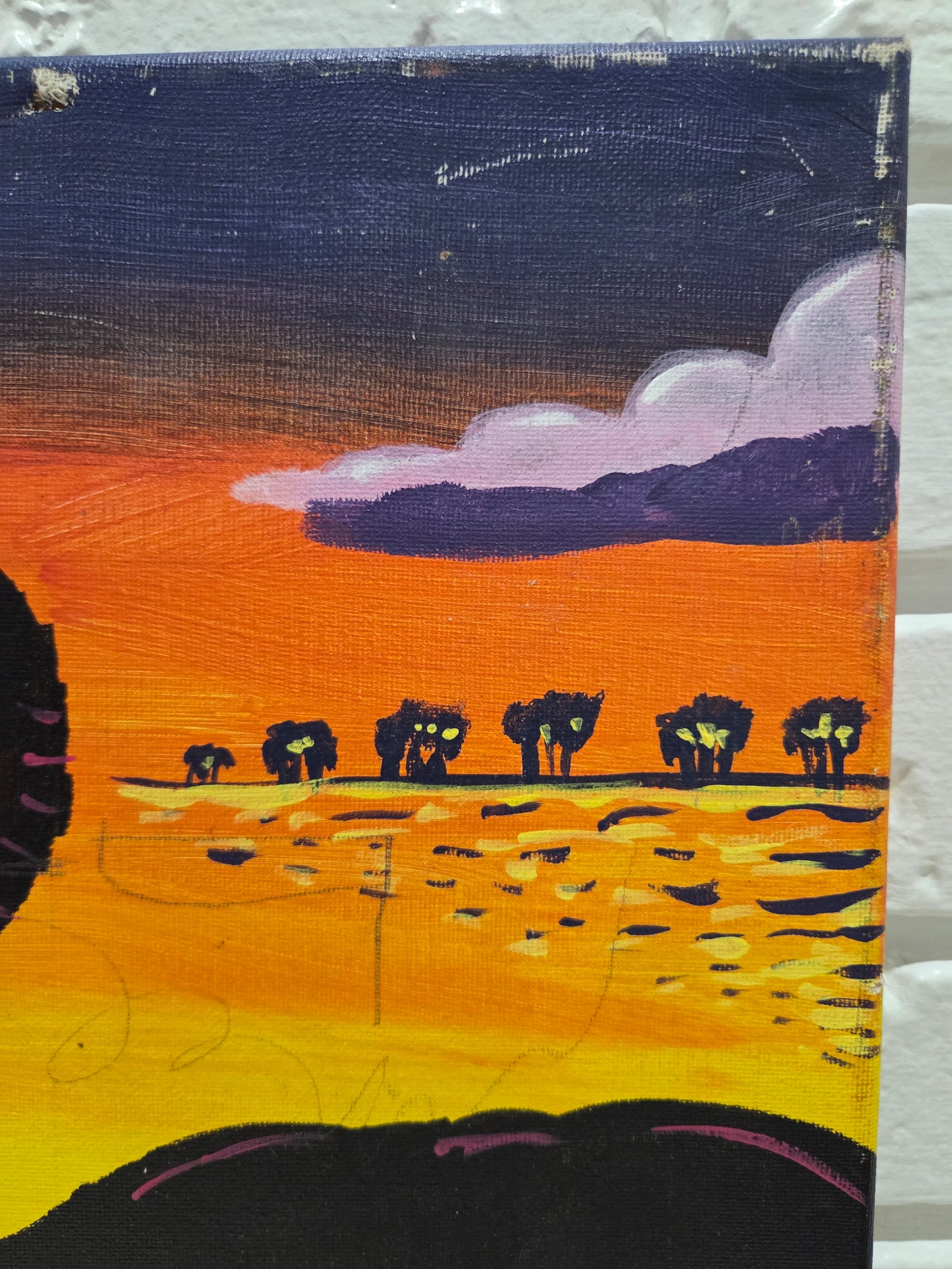 Original Painting On Canvas African Elephant Trunk Couple Love Heart Sunset Art