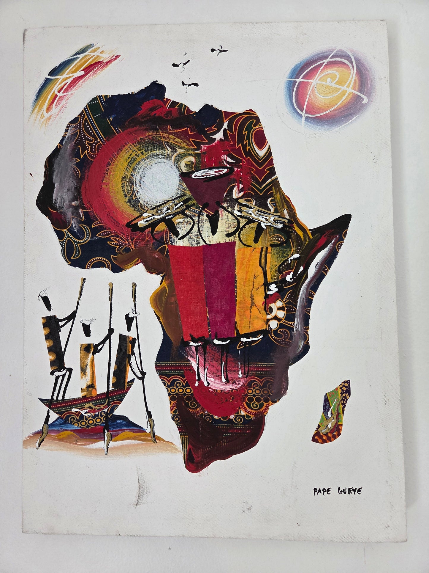 Original African Art Painting Africa Map Tribal Cultural Canvas Art Mixed Media
