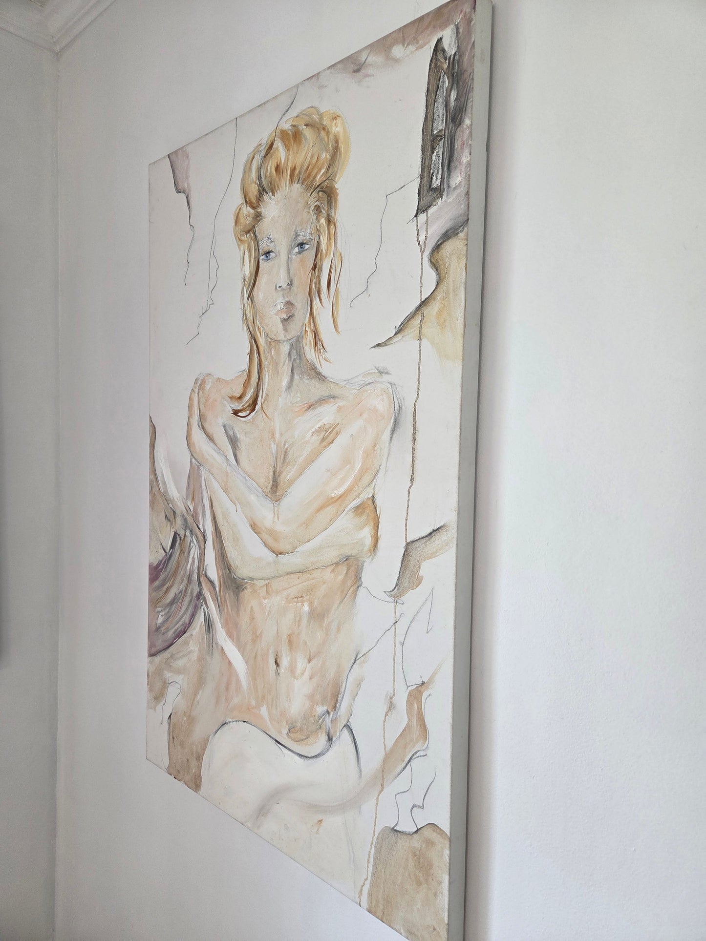 Large Original Hand Painted Art Drawing Canvas Woman Lady Figure Artist Sketch