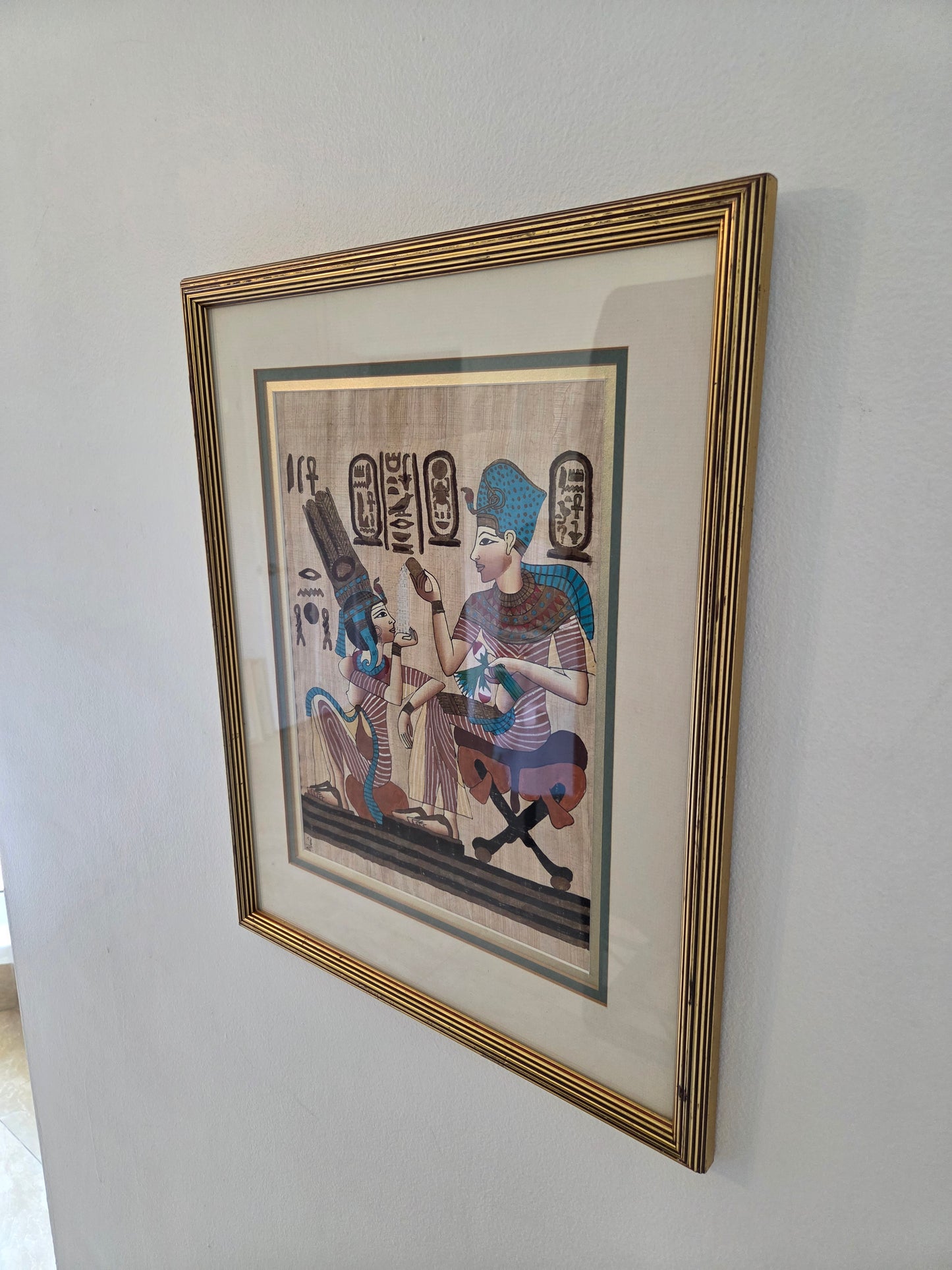 Original Hand Painted Authentic Egyptian Papyrus Signed Pharaoh Queen Art Decor