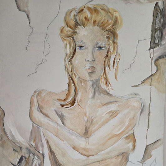 Large Original Hand Painted Art Drawing Canvas Woman Lady Figure Artist Sketch
