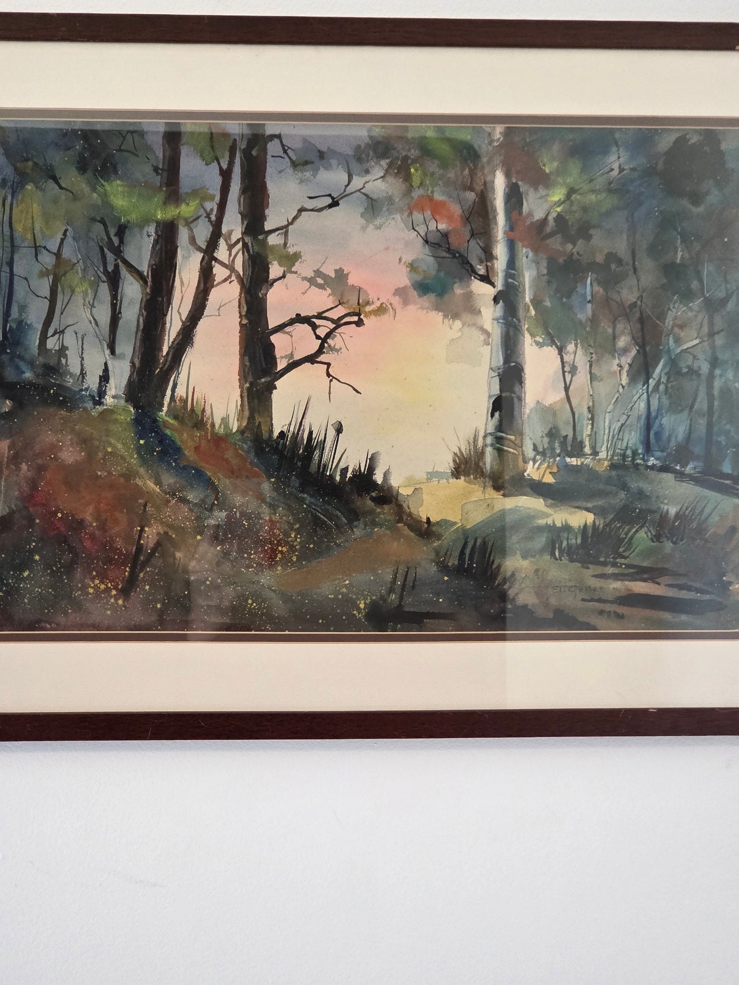 Original Eli Geller Watercolor Painting Colorful Forest Fantasy Signed Art Decor