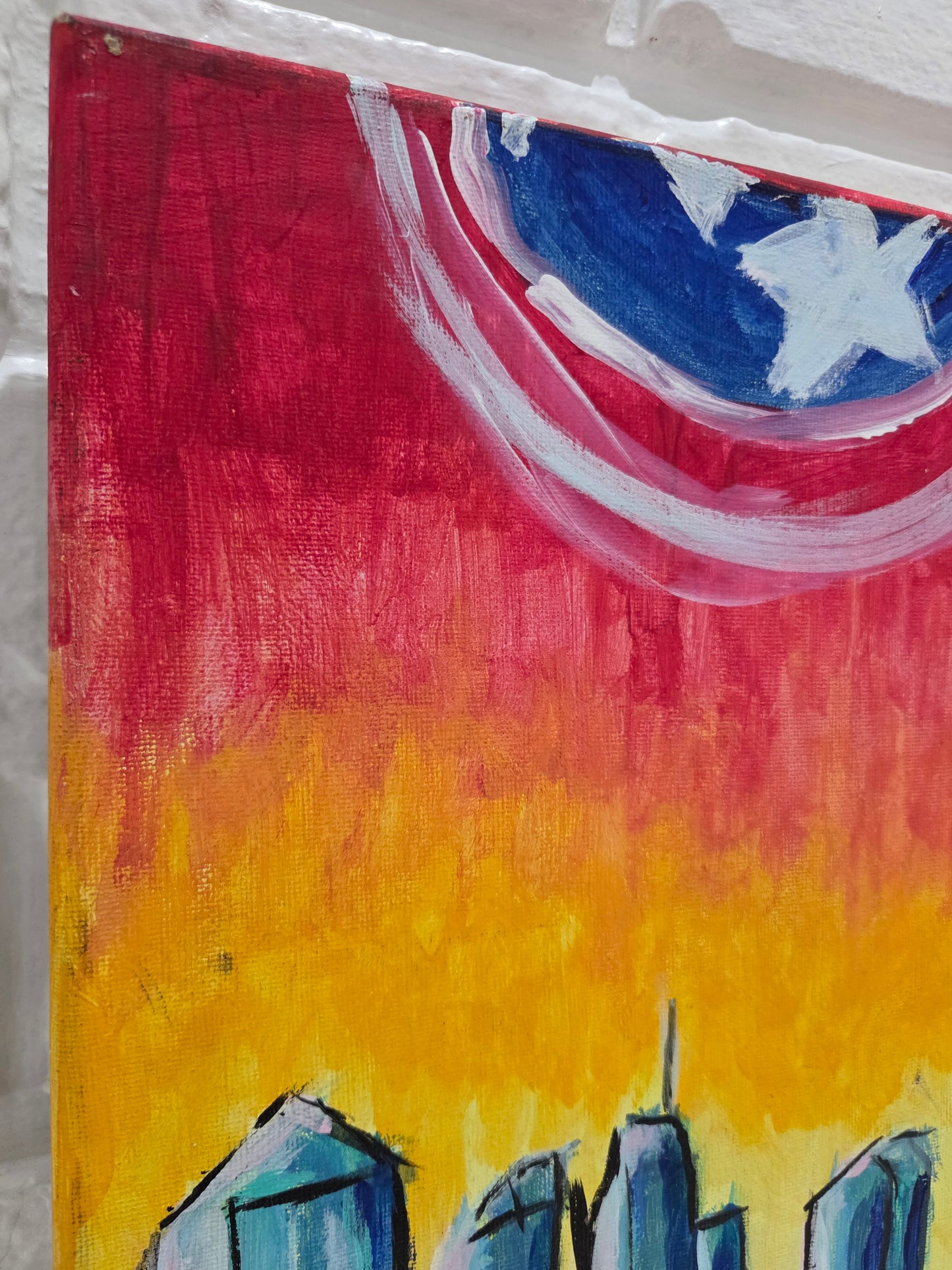 Original Acrylic Painting Canvas Captain America Shield Nashville TN Skyline Art