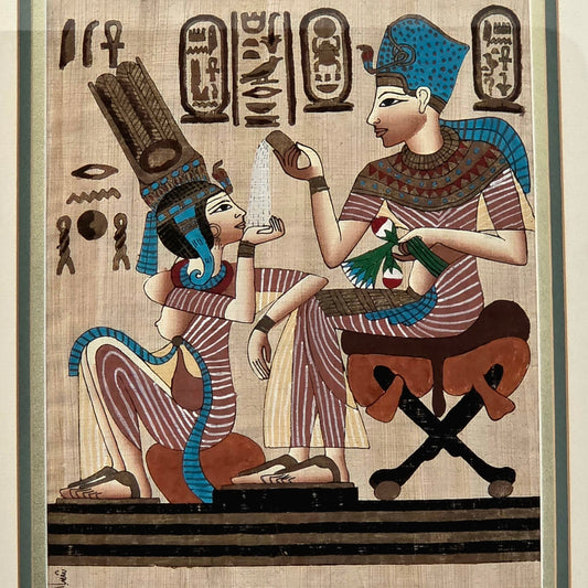 Original Hand Painted Authentic Egyptian Papyrus Signed Pharaoh Queen Art Decor