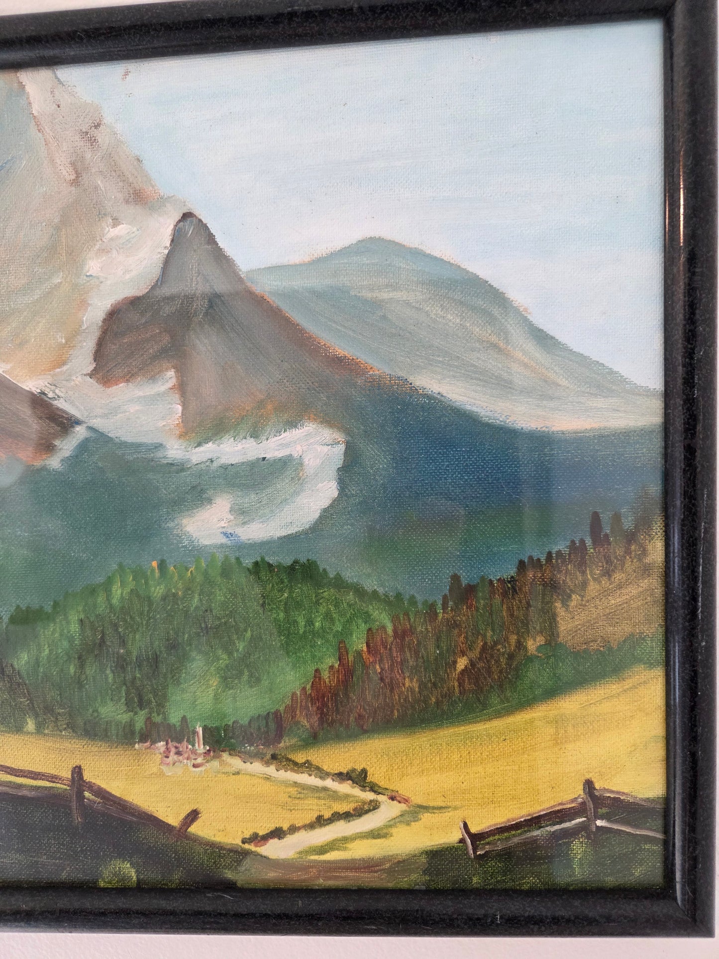 Mountain Valley Landscape Original Painting On Canvas Artwork Signed Framed Art
