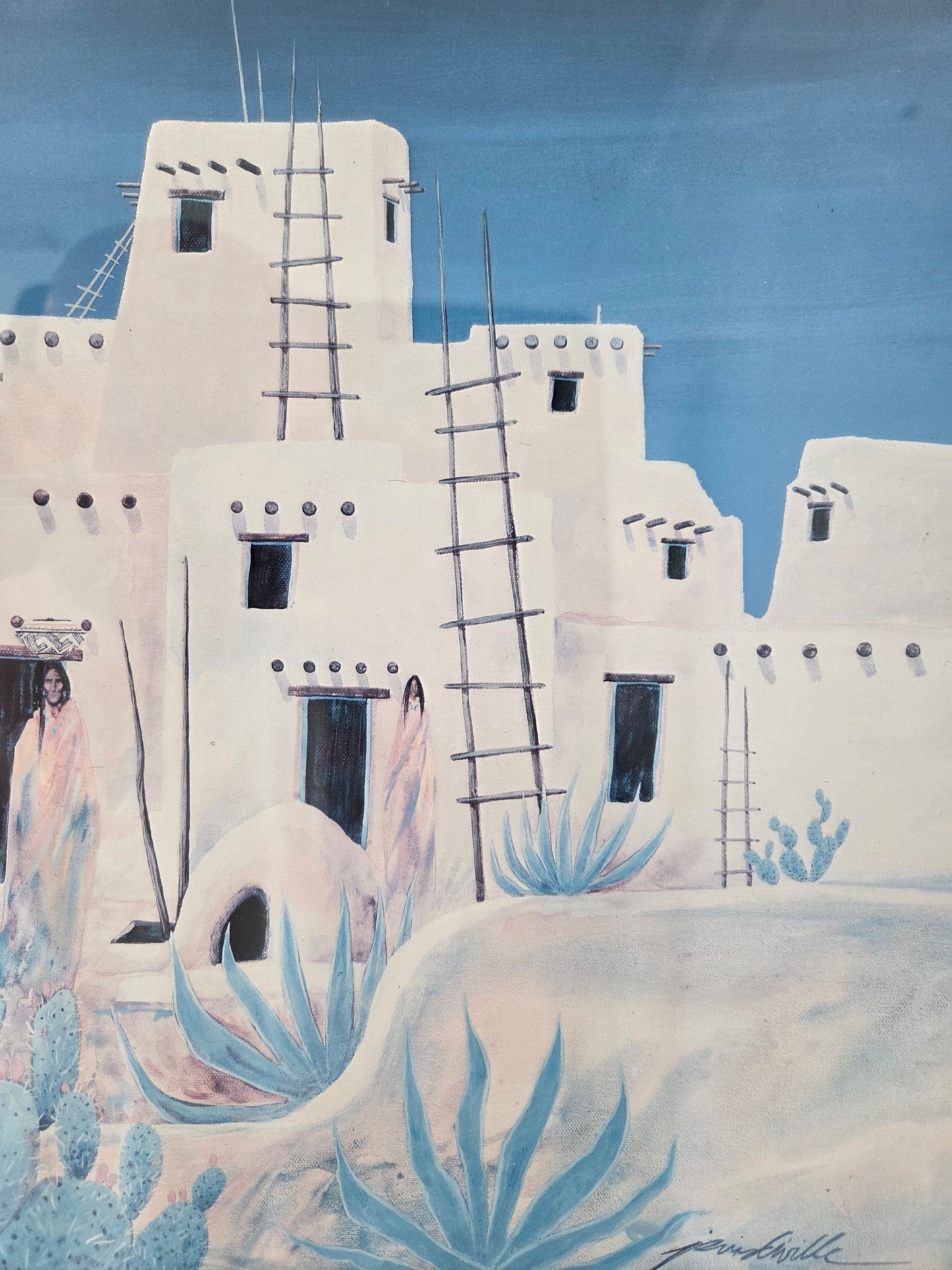 Southwestern Desert Adobe Pueblo Native Boho Blue Jim Prindiville Wall Art Print