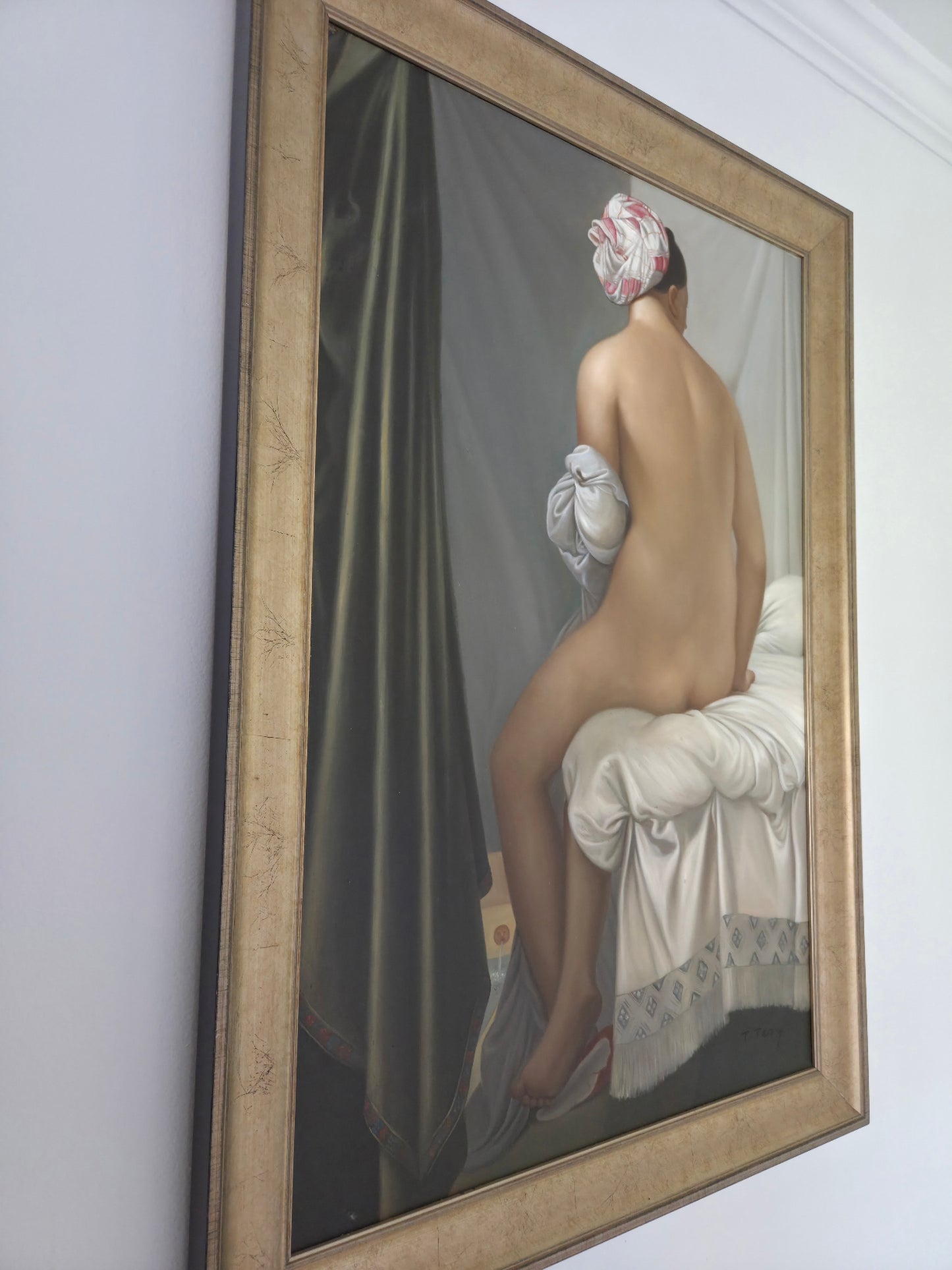 Valpinçon Bather Master Repro Oil On Canva Painting Signed T. Terry After Ingres