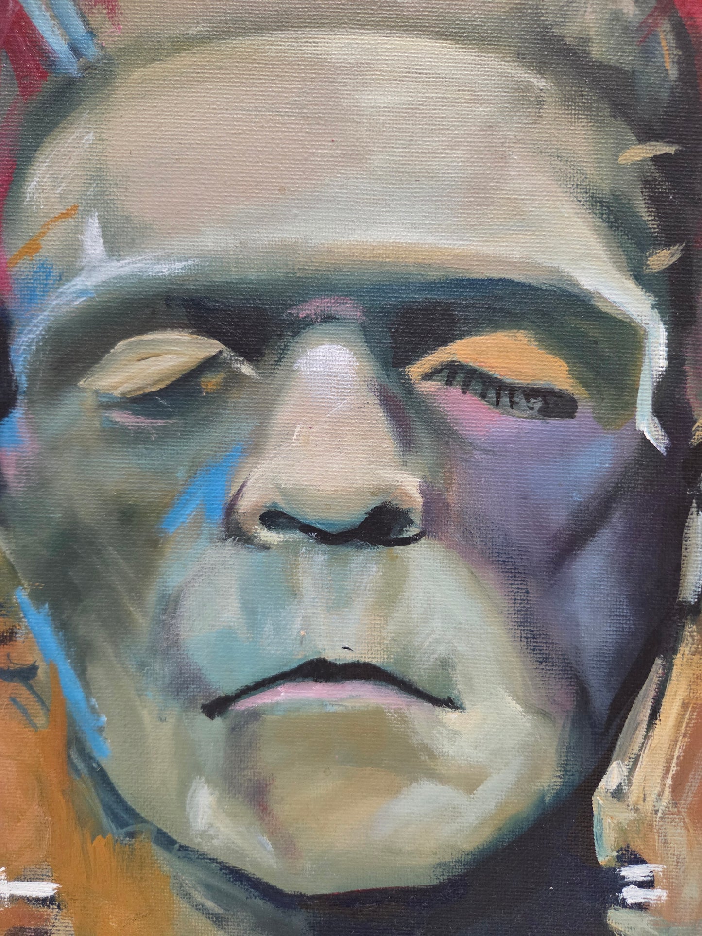 Frankenstein Monster Original Painting On Canvas Signed Horror Art Boris Karloff