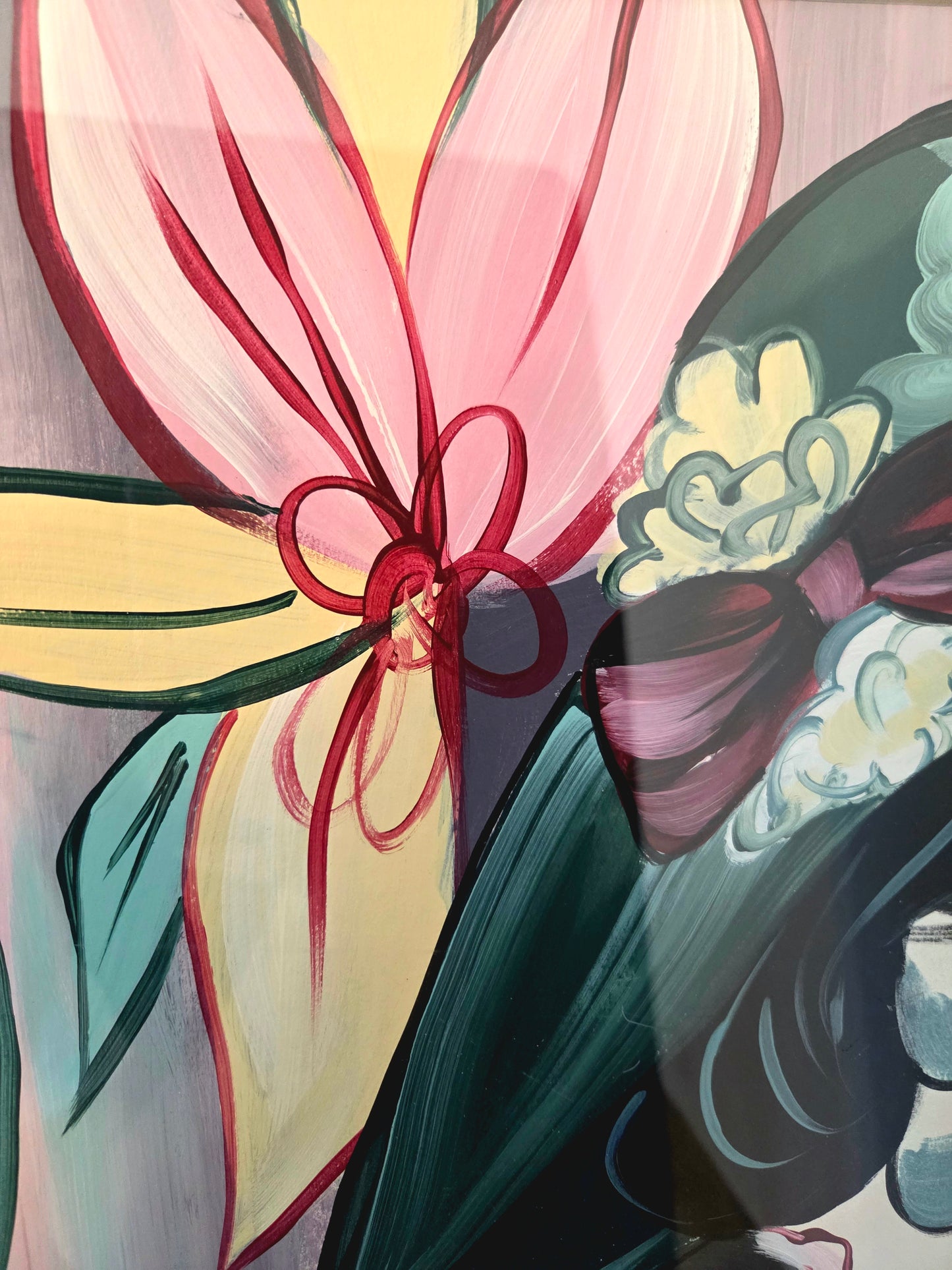 Original Acrylic Painting Elegant Woman in Floral Hat Portrait Fashion Wall Art