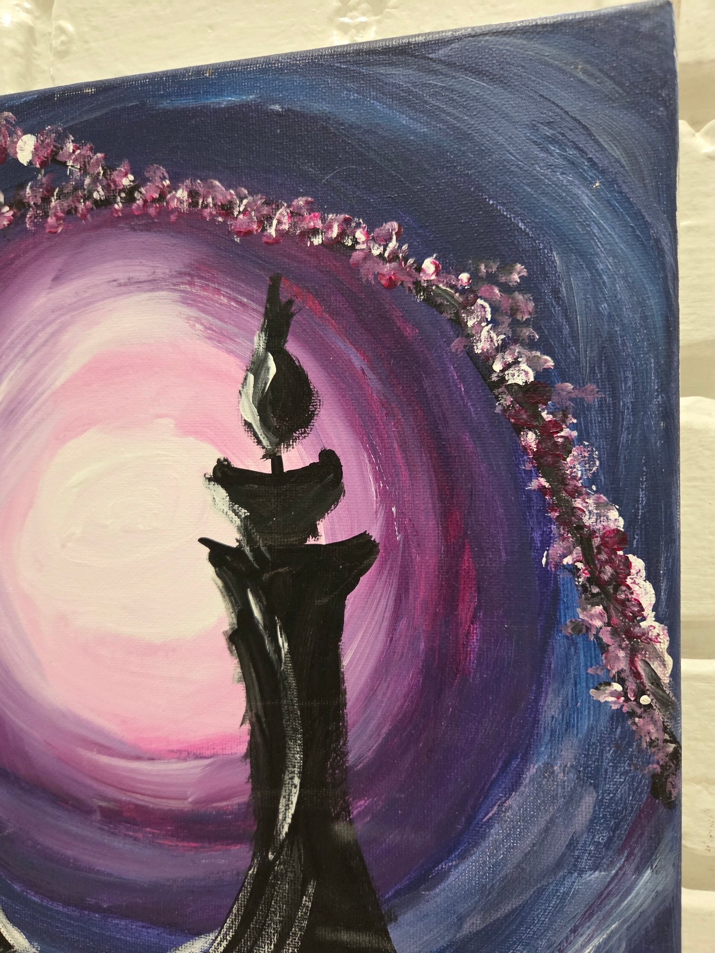 Original Acrylic Painting On Canvas Signed SB Artwork Chess Pawn Candle Moon Art