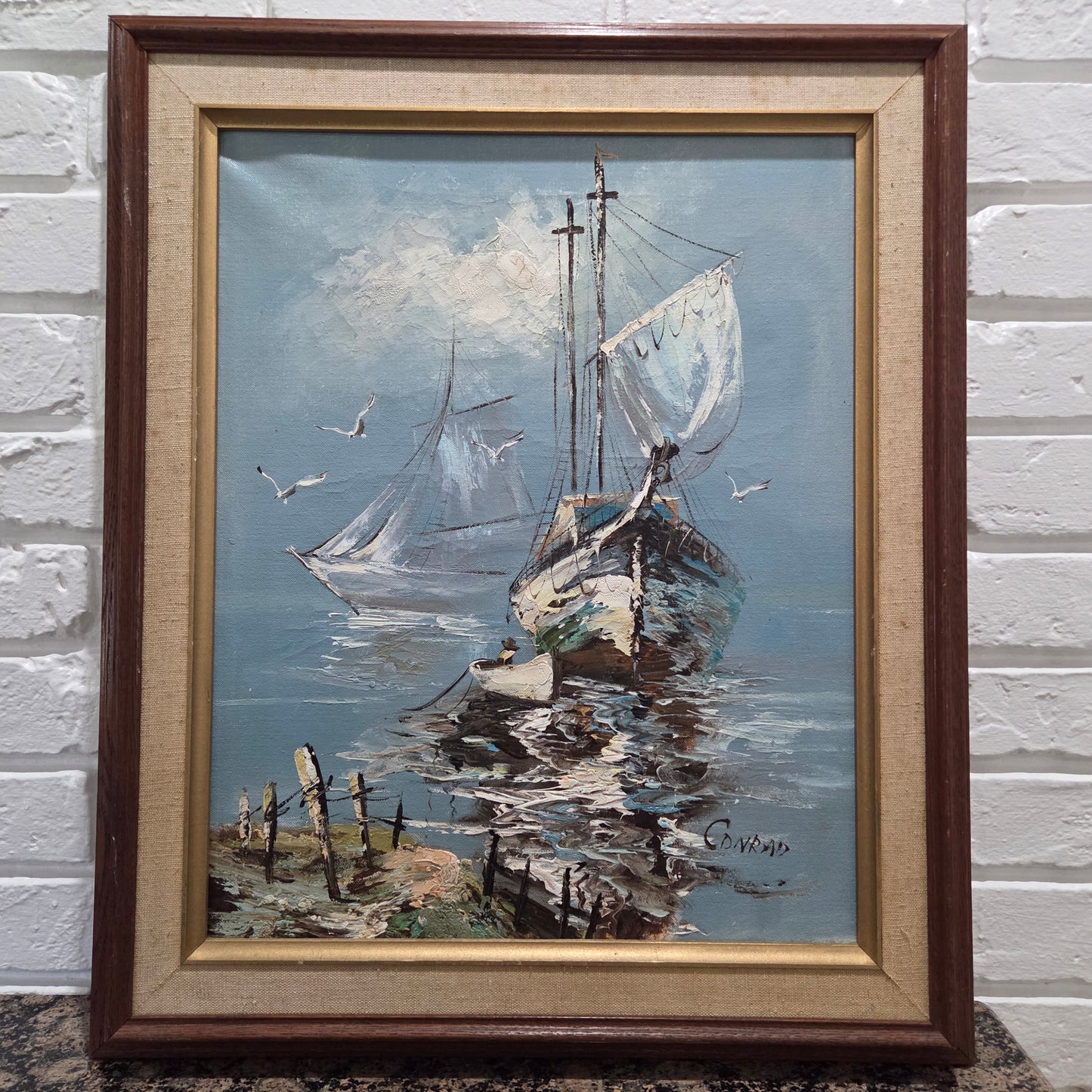 Original Oil Painting On Canvas Framed Signed Sailboat Nautical Seascape Artwork