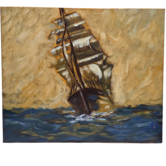 Sailing Ship Original Painting On Canvas Signed Nautical Seascape Ocean Wall Art