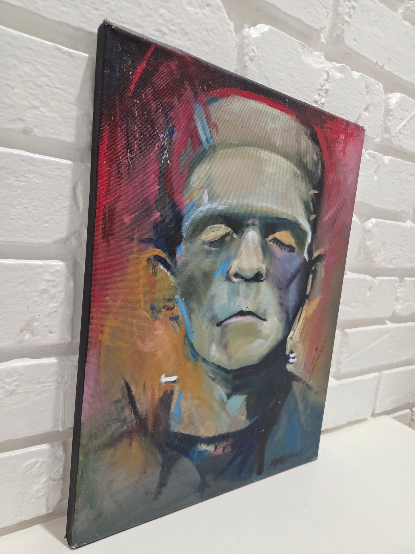 Frankenstein Monster Original Painting On Canvas Signed Horror Art Boris Karloff