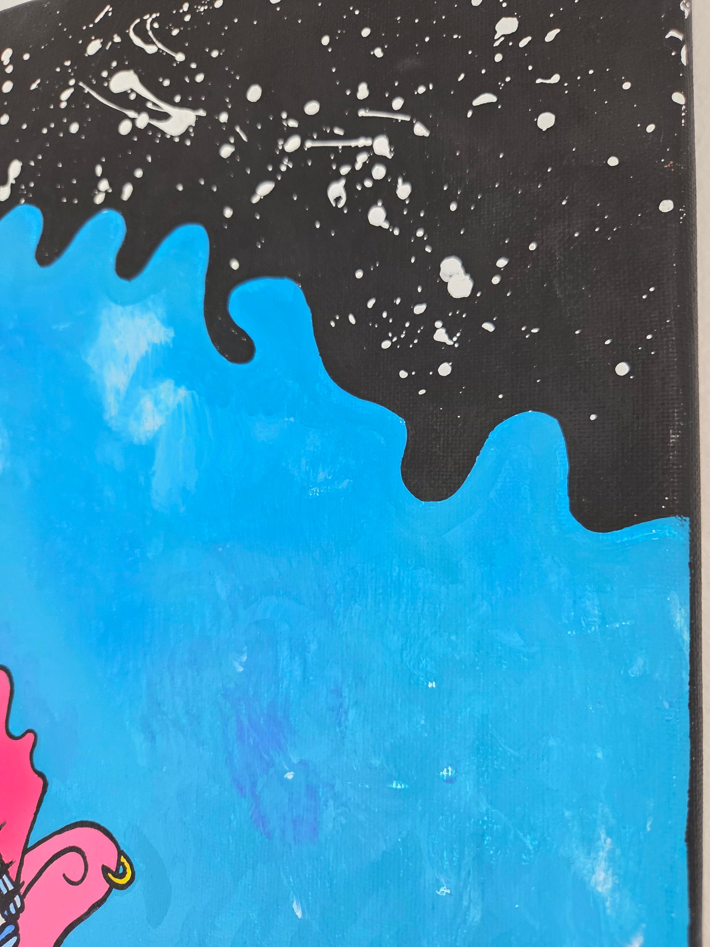 Original Hand-painted Vibrant Pop Art Blue Hair Pink Face girl on canvas Artwork