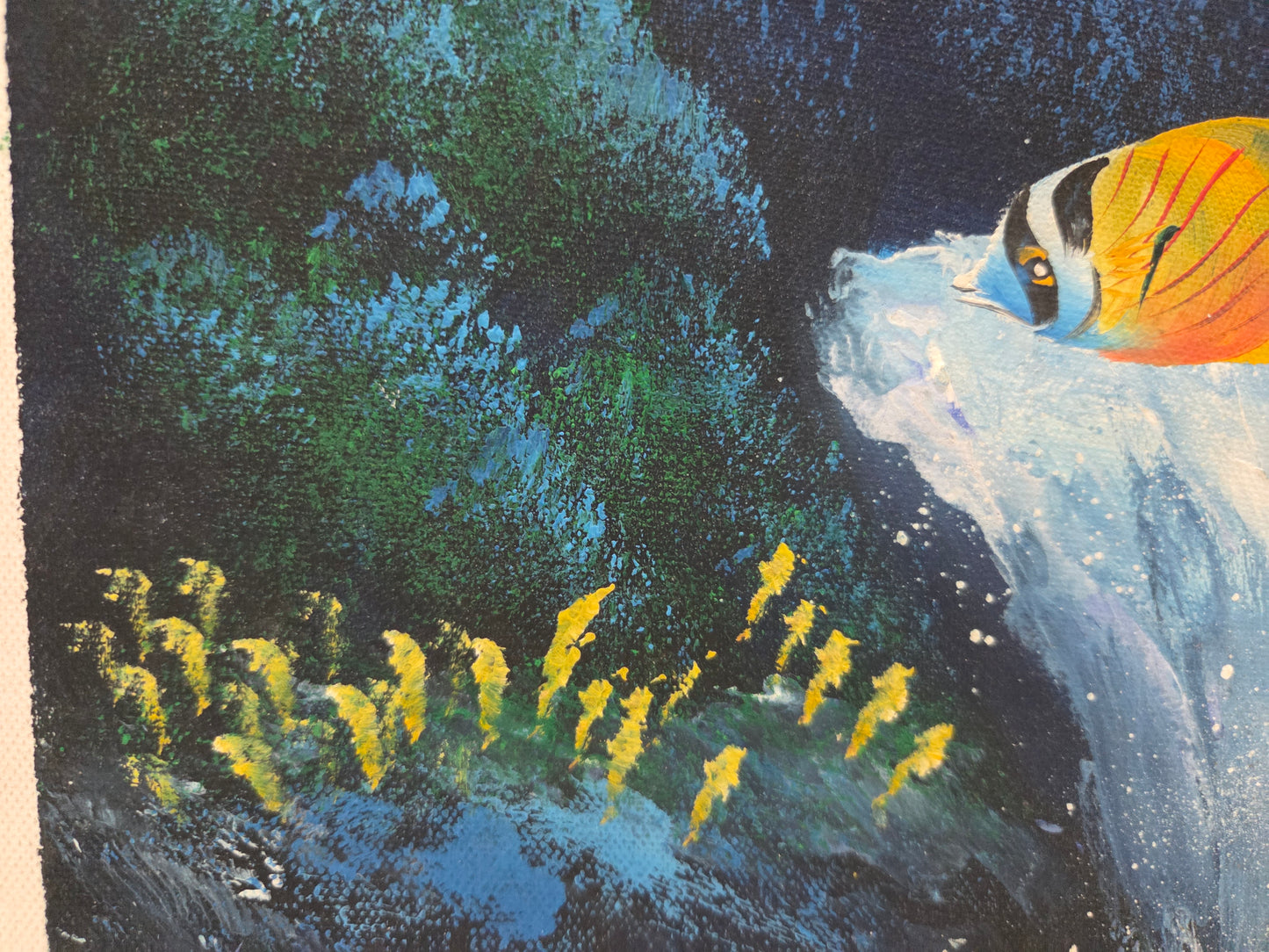 Dolphin Fish Coral Reef Painting Canvas Ocean Sea Marine Life Art Original Signd