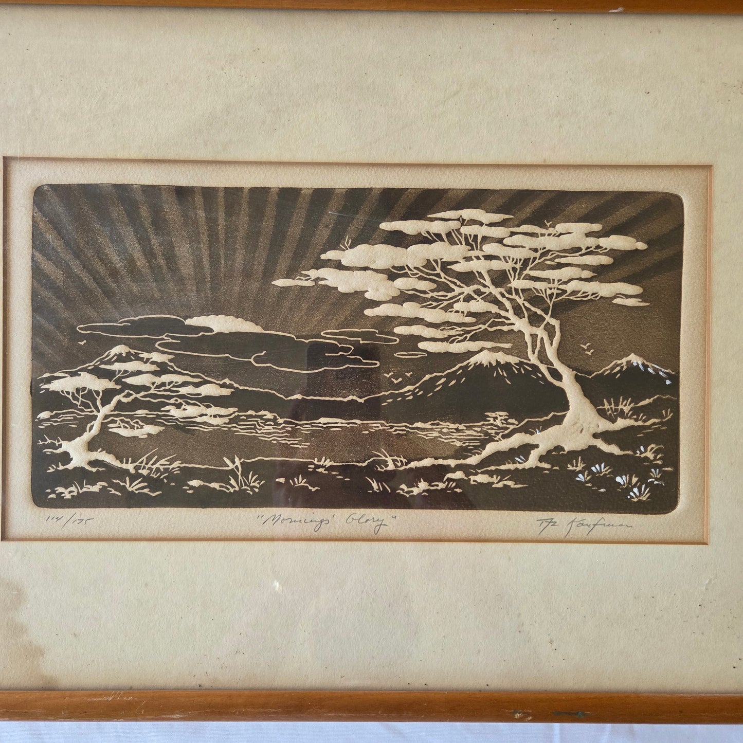 Al Kaufman Morning Glory Signed Numbered Intaglio Etching Art Japanese Pine Tree