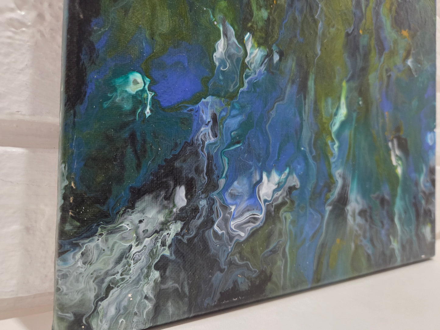 Abstract Acrylic Pour Original Painting On Canvas Blue Green Modern Wall Artwork