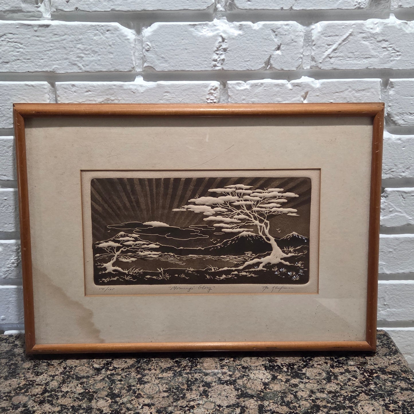 Al Kaufman Morning Glory Signed Numbered Intaglio Etching Art Japanese Pine Tree