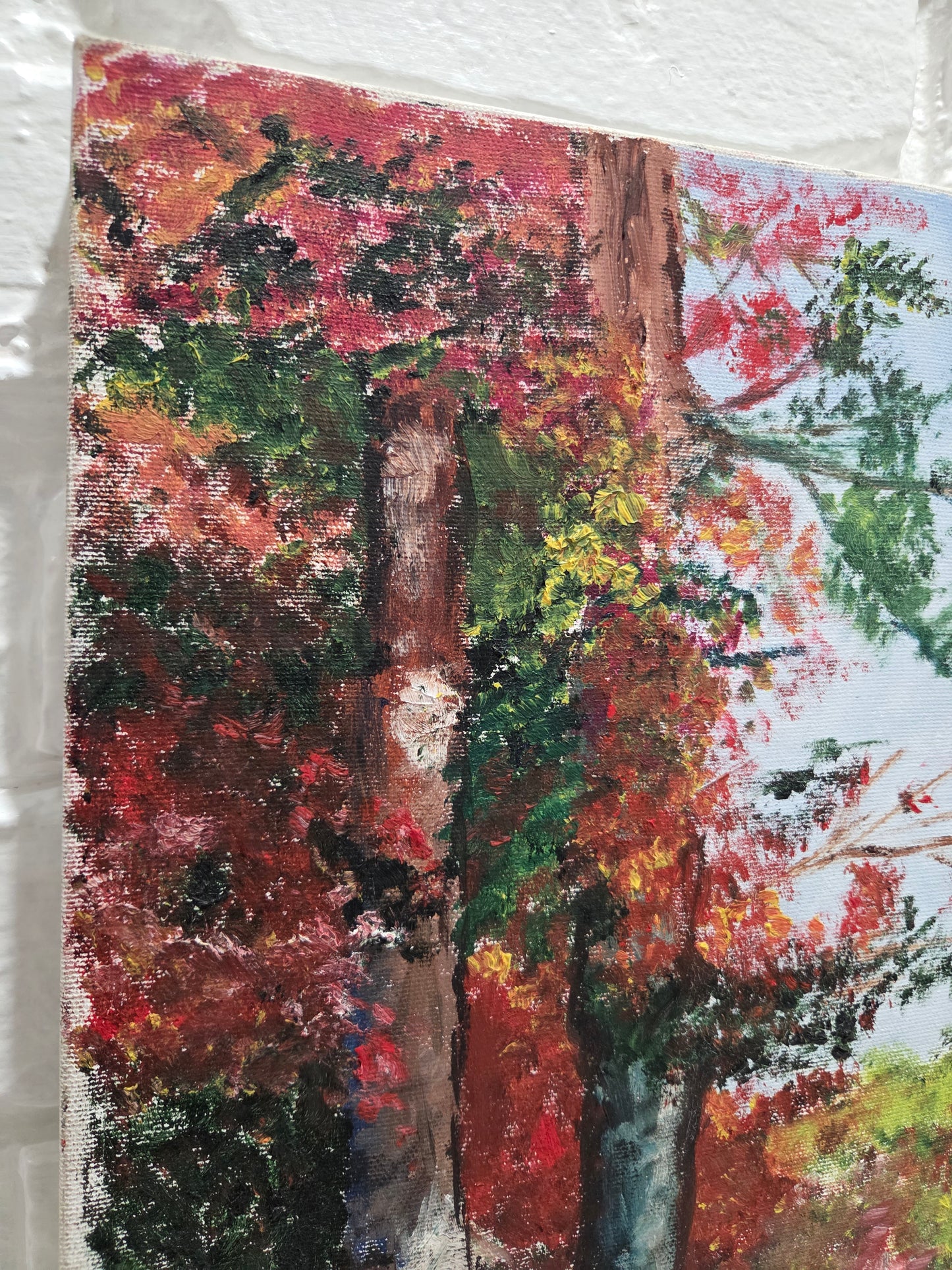 Original Landscape Painting On Canvas Autumn Forest Trees Lake Nature Art Signed