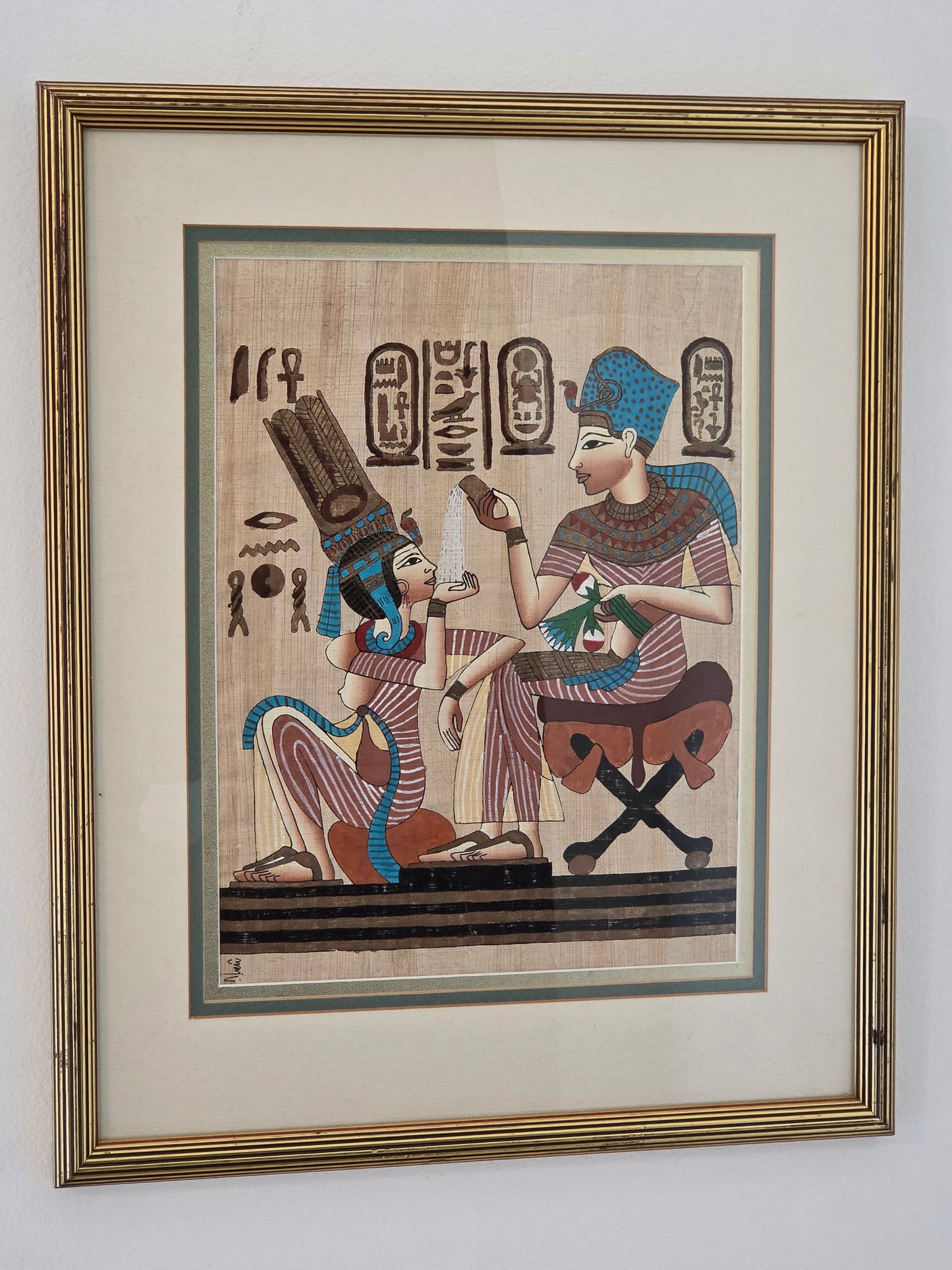 Original Hand Painted Authentic Egyptian Papyrus Signed Pharaoh Queen Art Decor