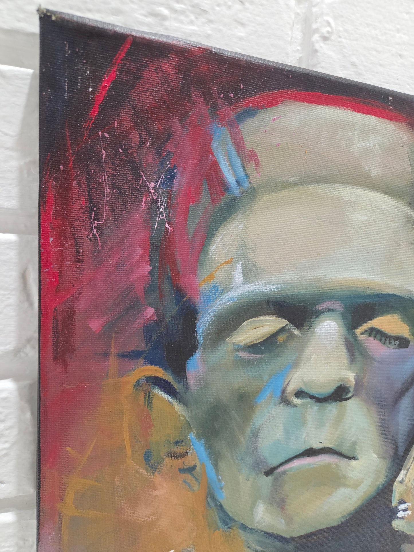 Frankenstein Monster Original Painting On Canvas Signed Horror Art Boris Karloff
