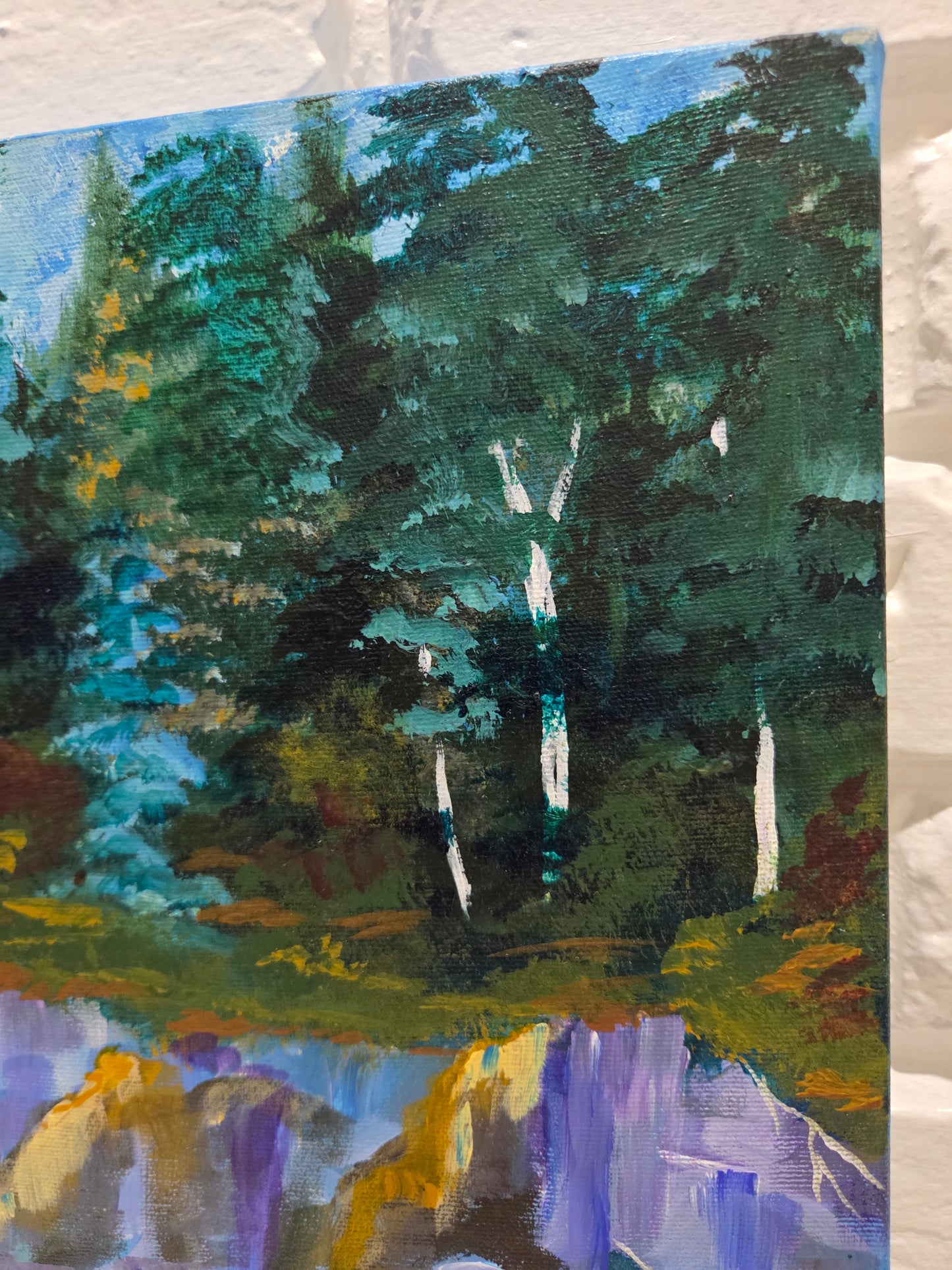 Original Landscape Painting on Canvas Mountain River Stream Forest Lake Nature Art