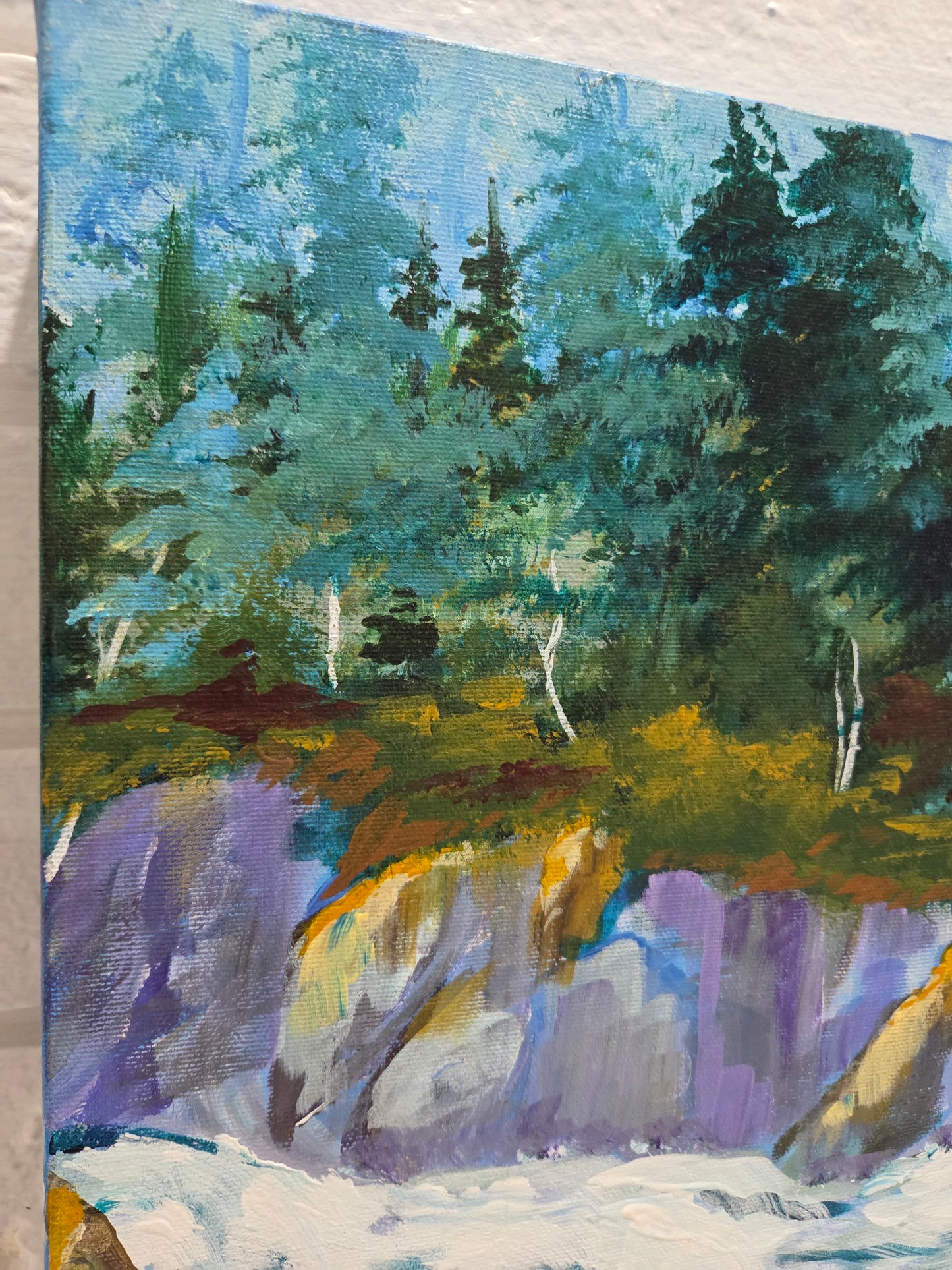 Original Landscape Painting on Canvas Mountain River Stream Forest Lake Nature Art