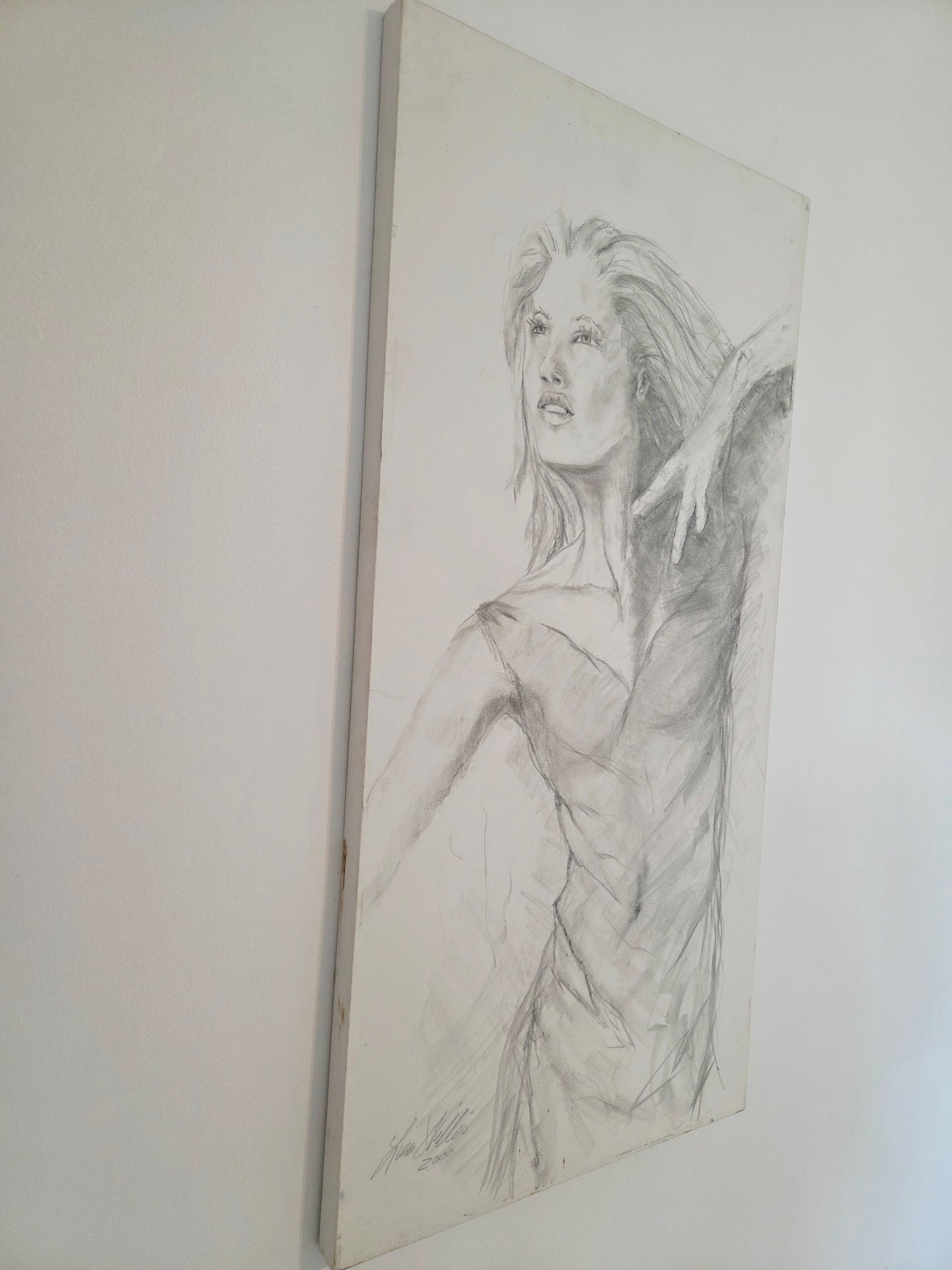 Original Female Figure Pencil Drawing - Signed & Dated 2000 - Large Graphite Sketch