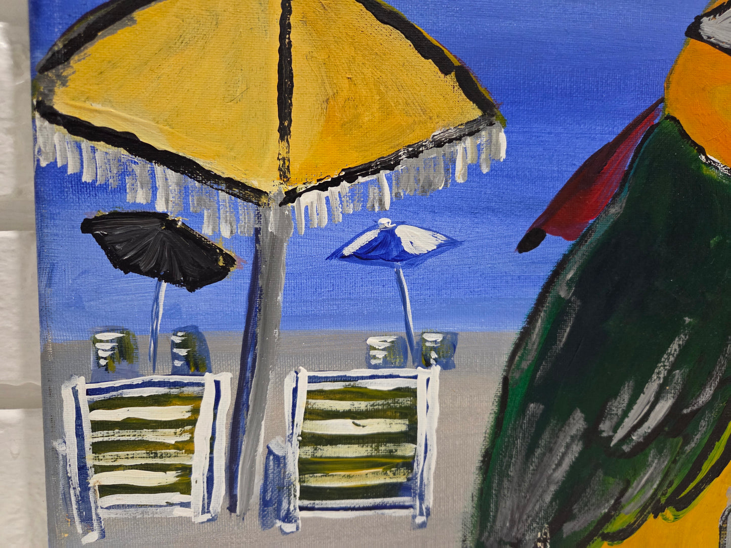 Original Tropical Parrot Bird Beach Island Painting On Canvas Signed Artwork Art