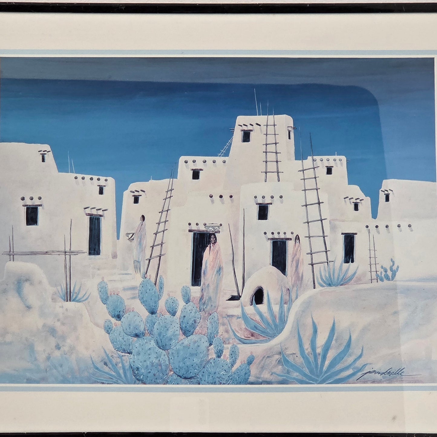 Southwestern Desert Adobe Pueblo Native Boho Blue Jim Prindiville Wall Art Print