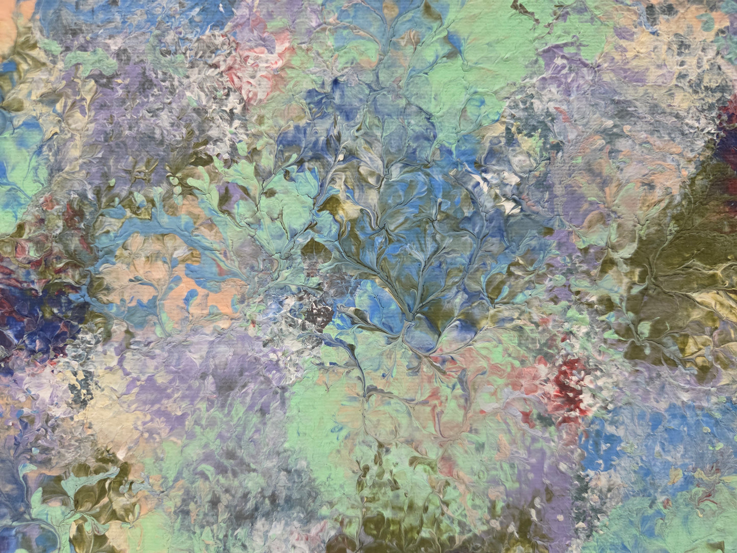 Abstract Blot Floral Art Original Painting On Canvas Signed Blue & Green Artwork