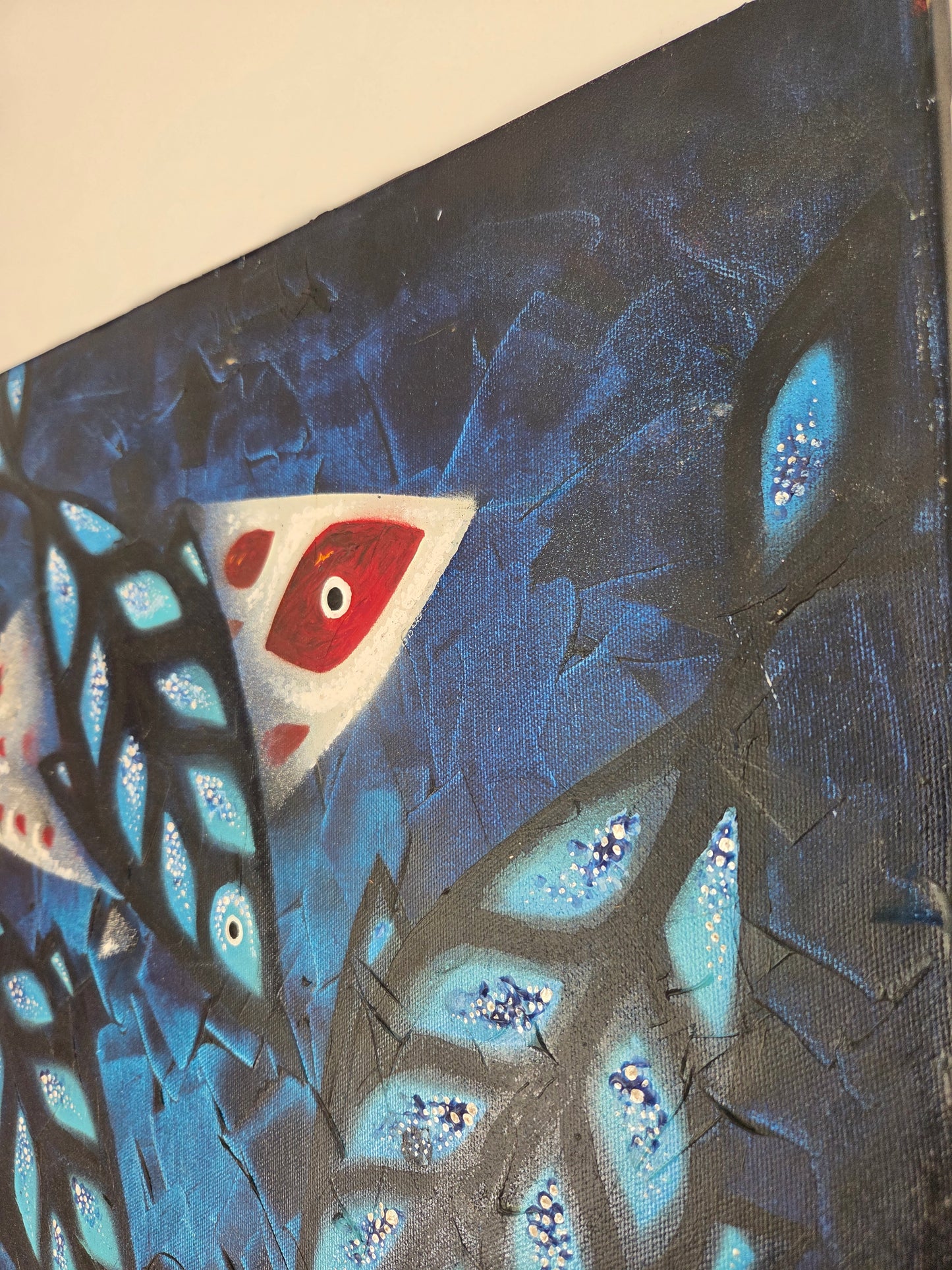 Original Abstract Koi Fish Painting - Modern Blue Marine Ocean Contemporary Art