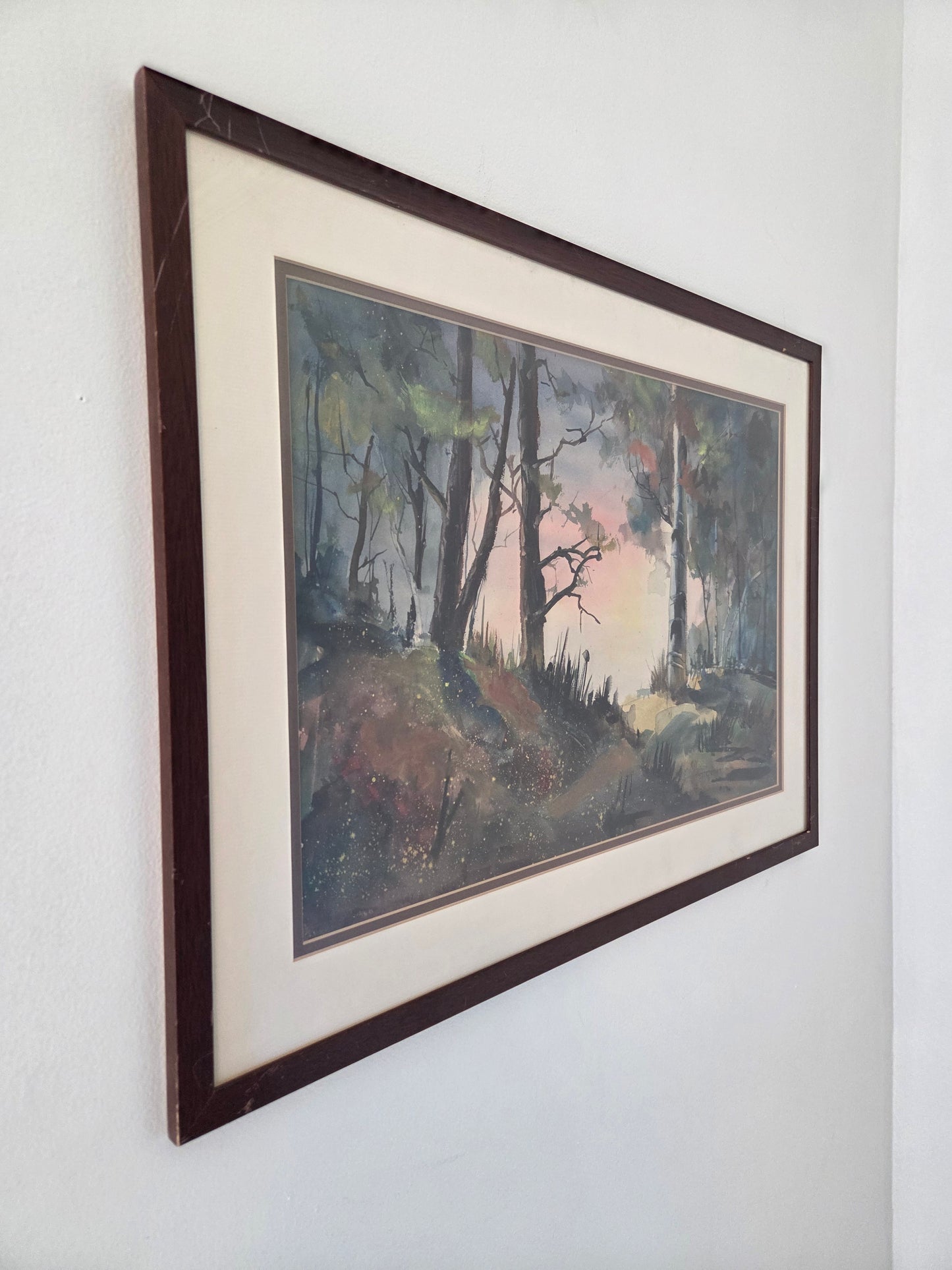 Original Eli Geller Watercolor Painting Colorful Forest Fantasy Signed Art Decor