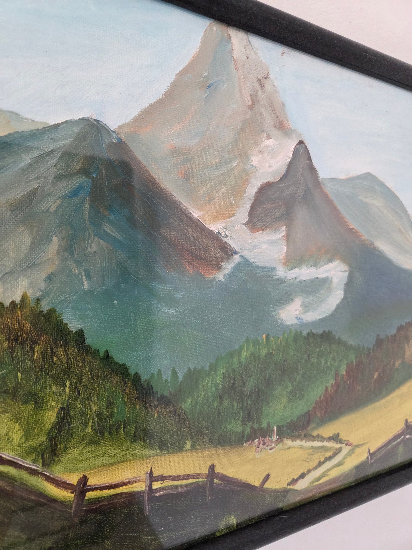Mountain Valley Landscape Original Painting On Canvas Artwork Signed Framed Art