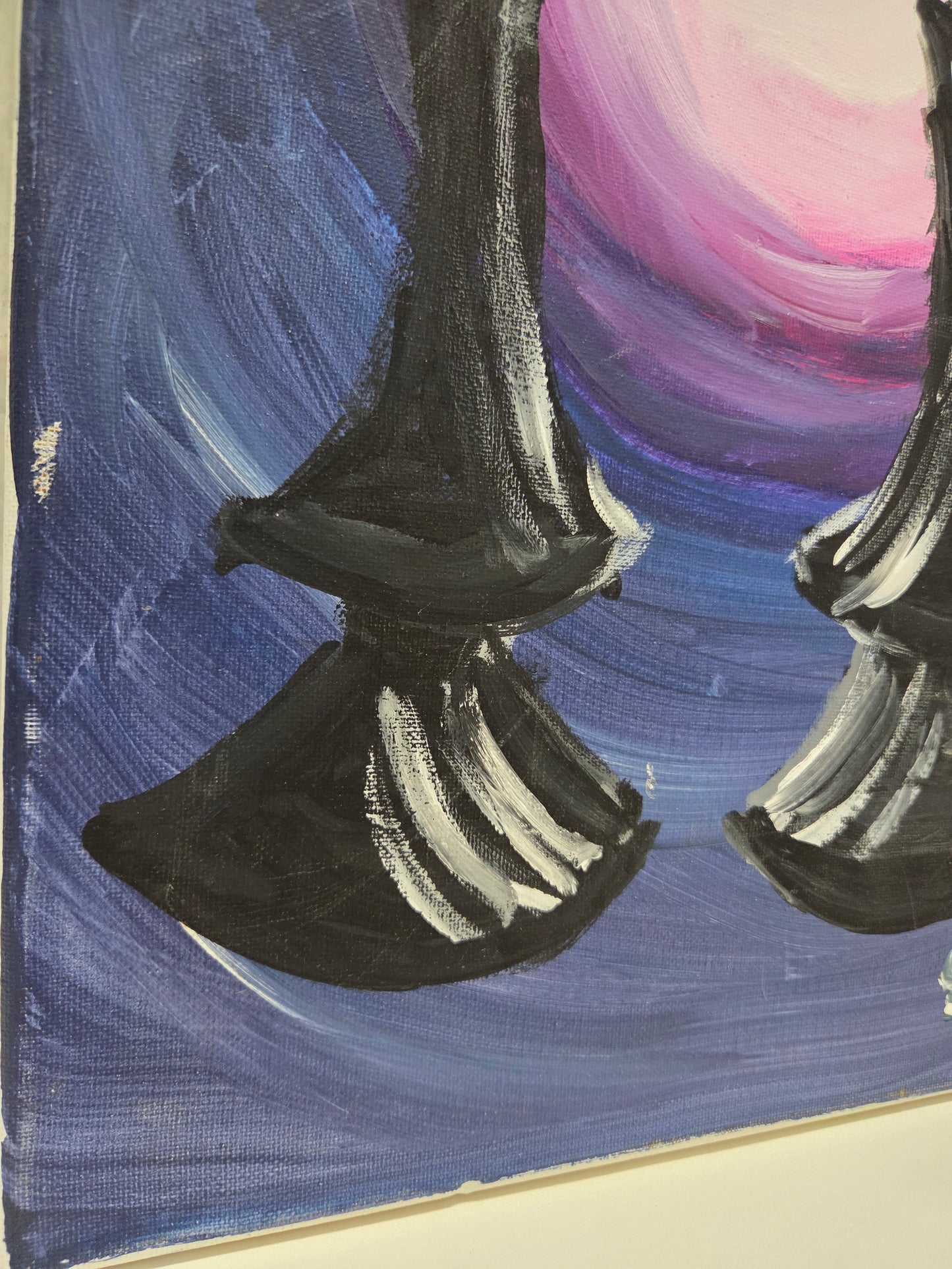 Original Acrylic Painting On Canvas Signed SB Artwork Chess Pawn Candle Moon Art