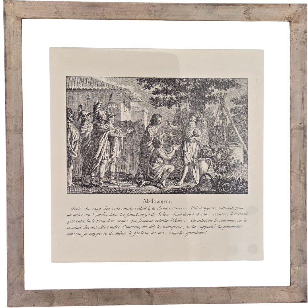 18th C. French Historical Engraving Print “Abdolonyme” After Monnet & Duflos Classical Scene Baker Master Repro Fine Art Framed