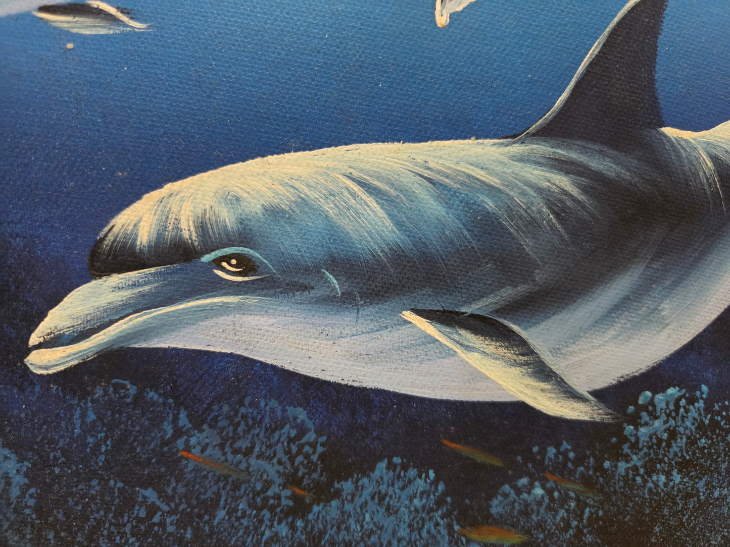 Dolphin Fish Coral Reef Painting Canvas Ocean Sea Marine Life Art Original Signd