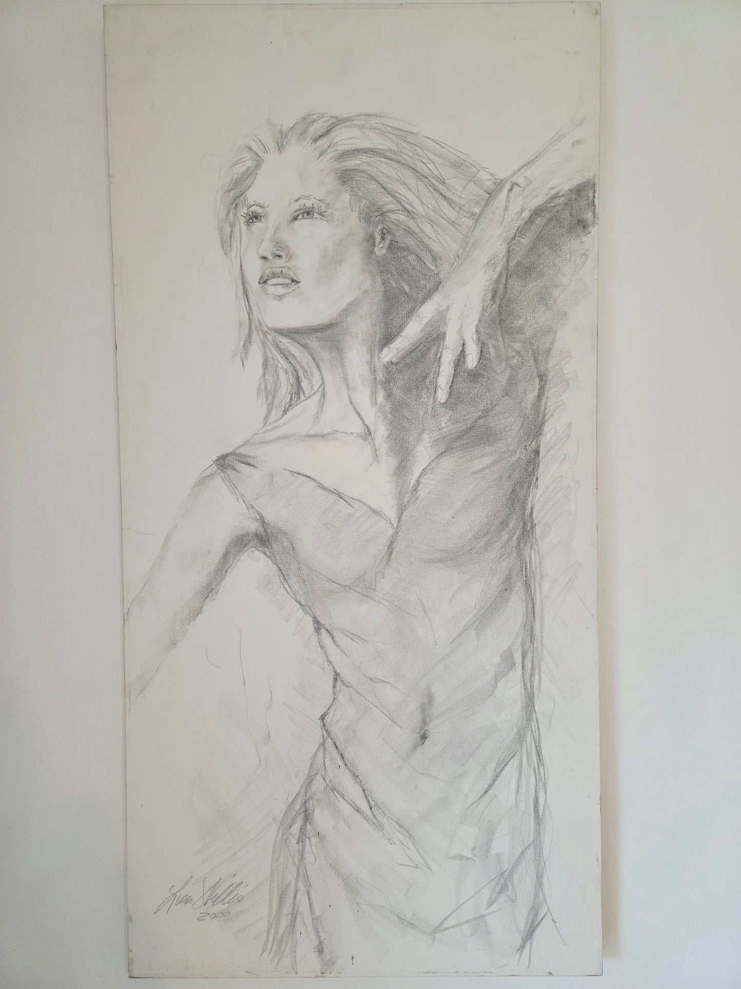 Original Female Figure Pencil Drawing - Signed & Dated 2000 - Large Graphite Sketch